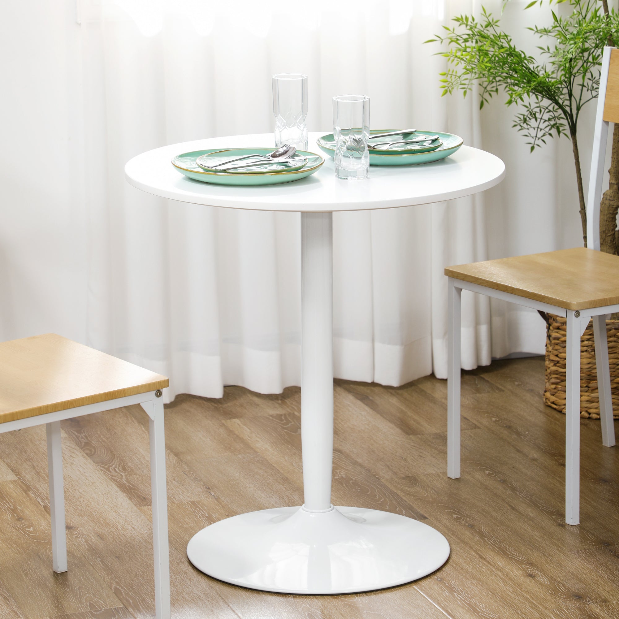 HOMCOM Round Dining Table, Modern Kitchen Table with Steel Base, Non-slip Foot Pad for Living Room, Dining Room, White