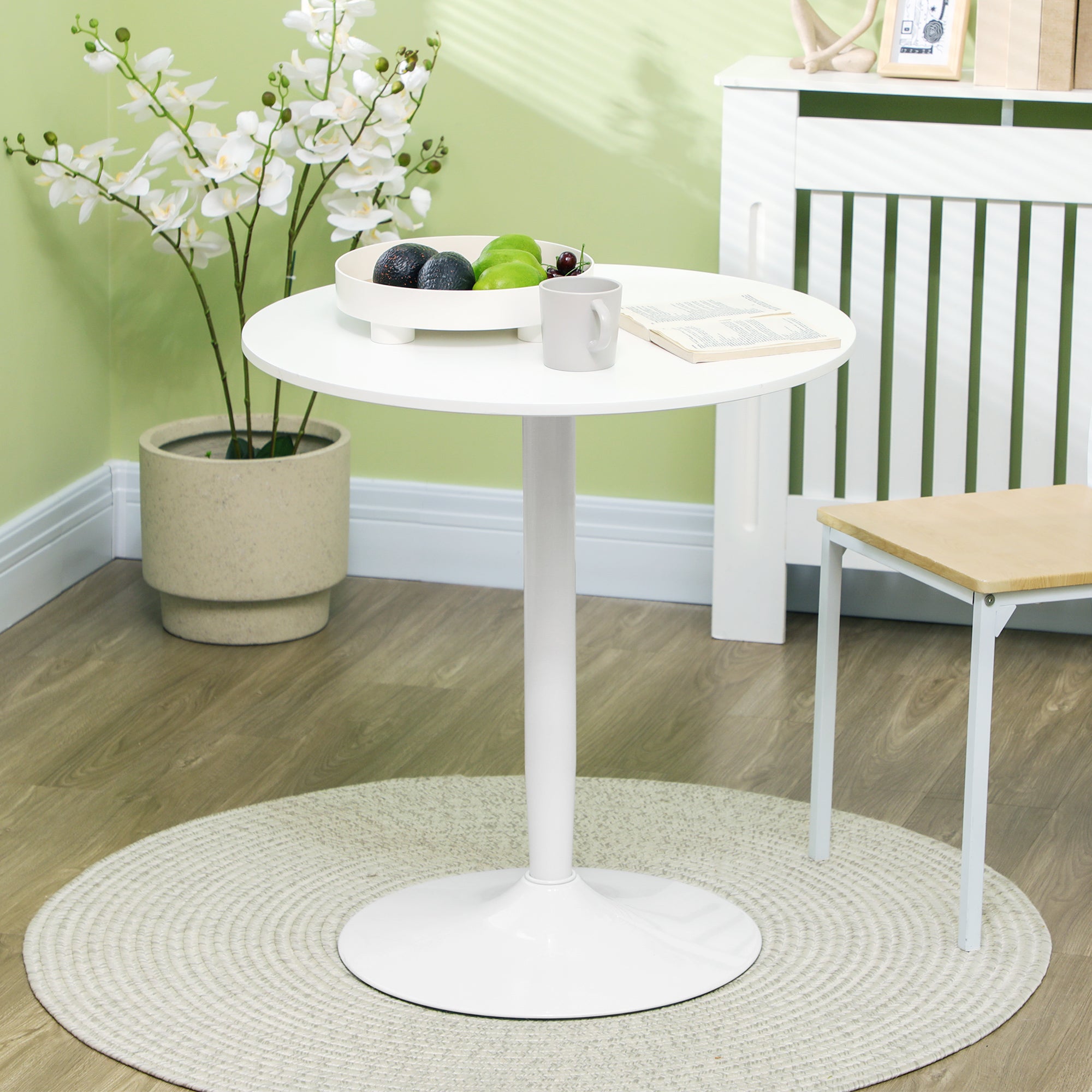 HOMCOM Round Dining Table, Modern Kitchen Table with Steel Base, Non-slip Foot Pad for Living Room, Dining Room, White