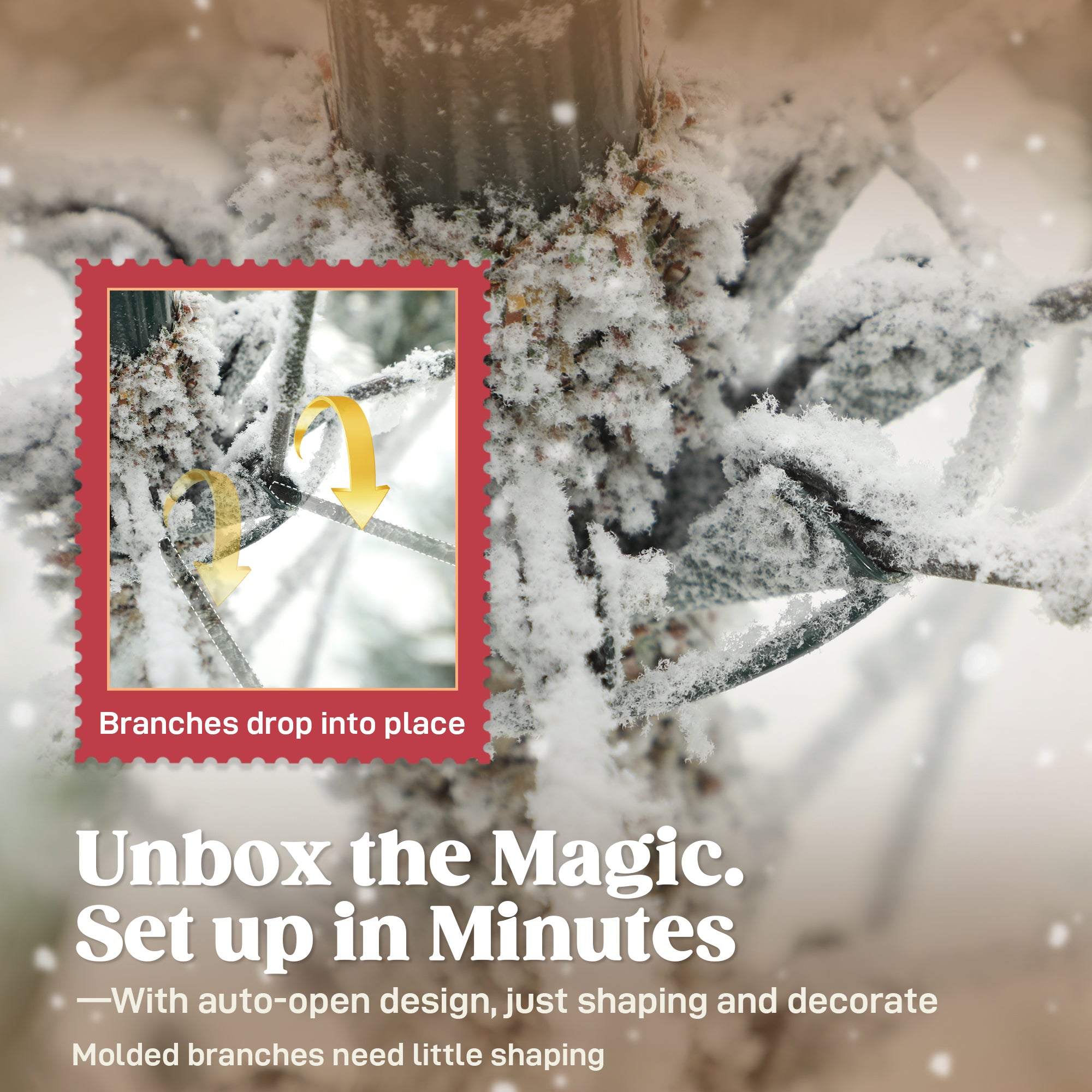 9ft Artificial Spruce Slim Christmas Tree, Snow Flocked Xmas Tree w/ 2,514 Branch Tips, Foldable Metal Stand and Hinged Branches, Noble Holiday Decor