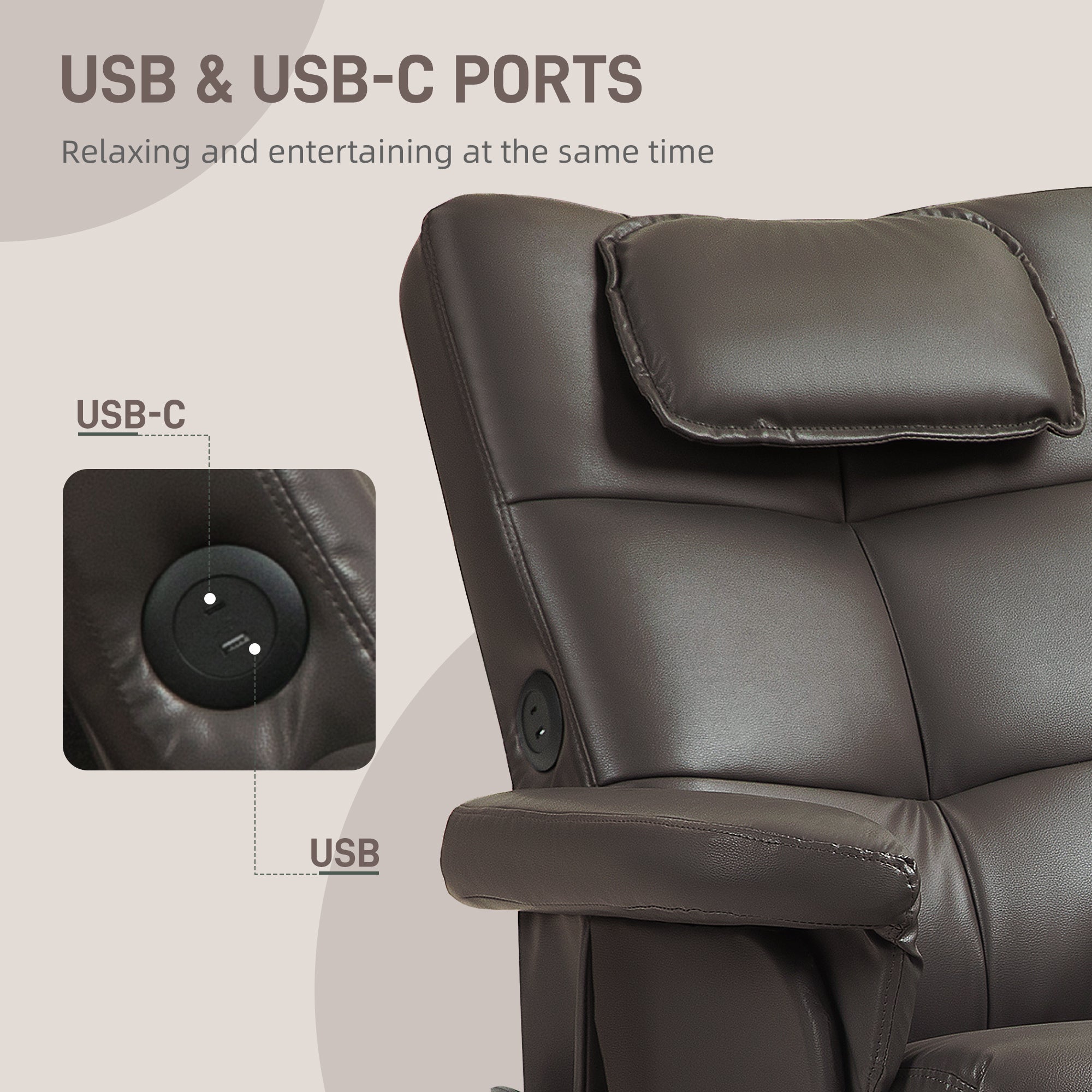 HOMCOM Massage Recliner Chair with Footstool, Upholstered Armchair with Adjustable Backrest, Remote Control, Hidden Storage and Charger for Living Room, Bedroom, Dark Brown