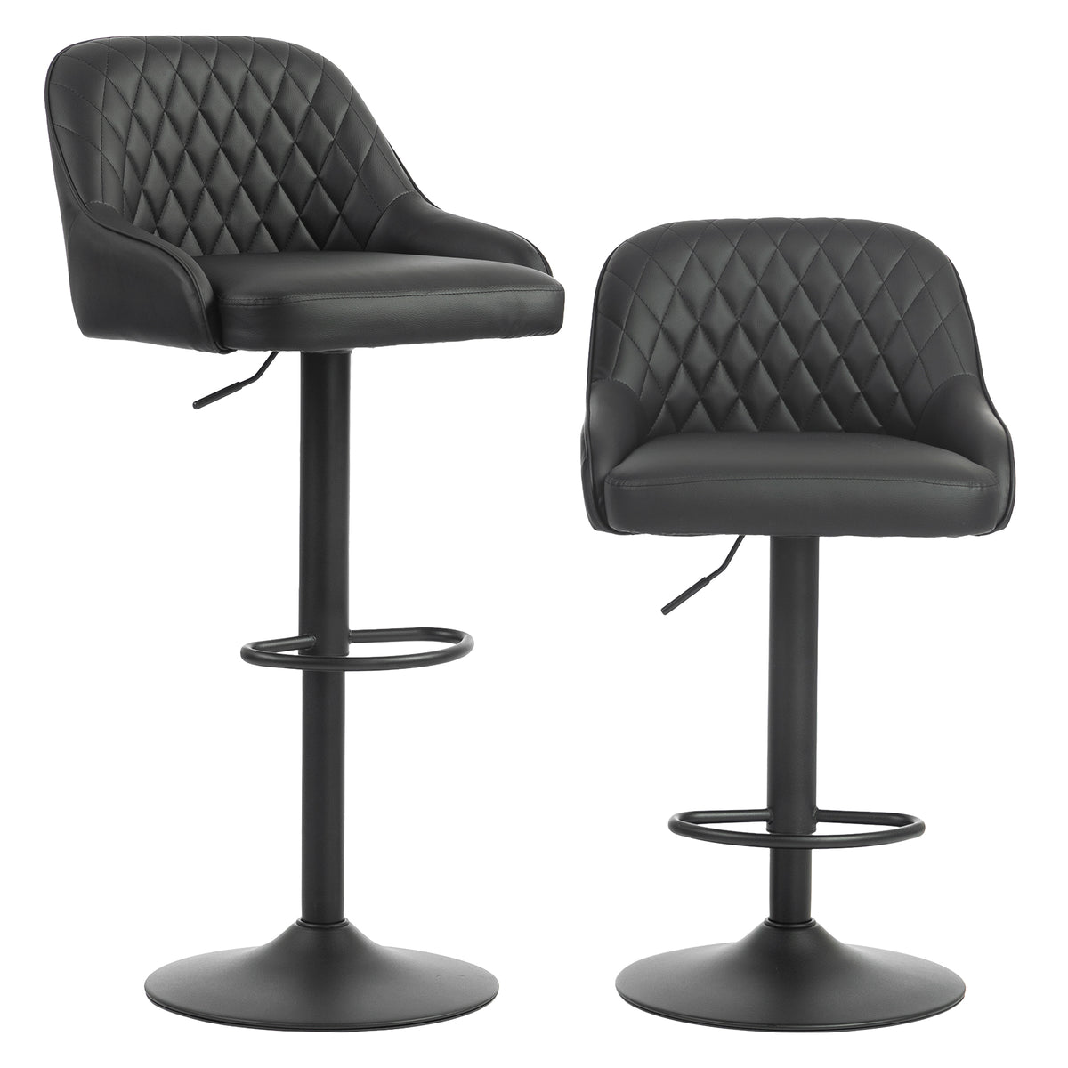 Adjustable Bar Stools Set of 2, Modern Swivel Counter Height Barstools with Back, Footrest, PU Leather Upholstered Bar Chairs for Kitchen Island Counter Dining Room, Black