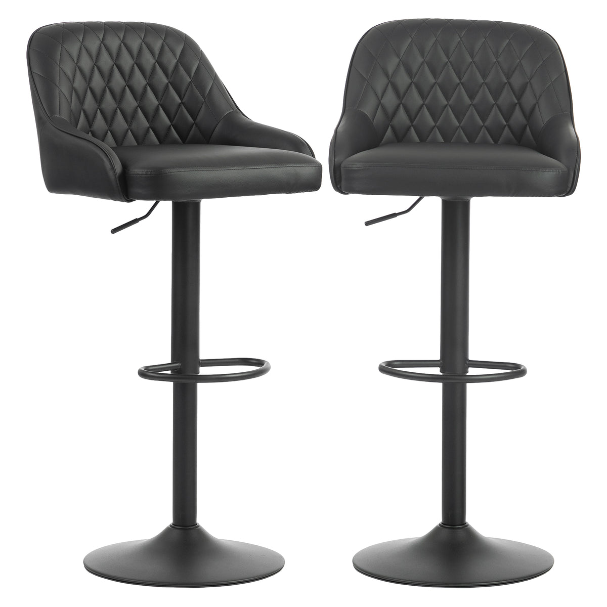 Adjustable Bar Stools Set of 2, Modern Swivel Counter Height Barstools with Back, Footrest, PU Leather Upholstered Bar Chairs for Kitchen Island Counter Dining Room, Black
