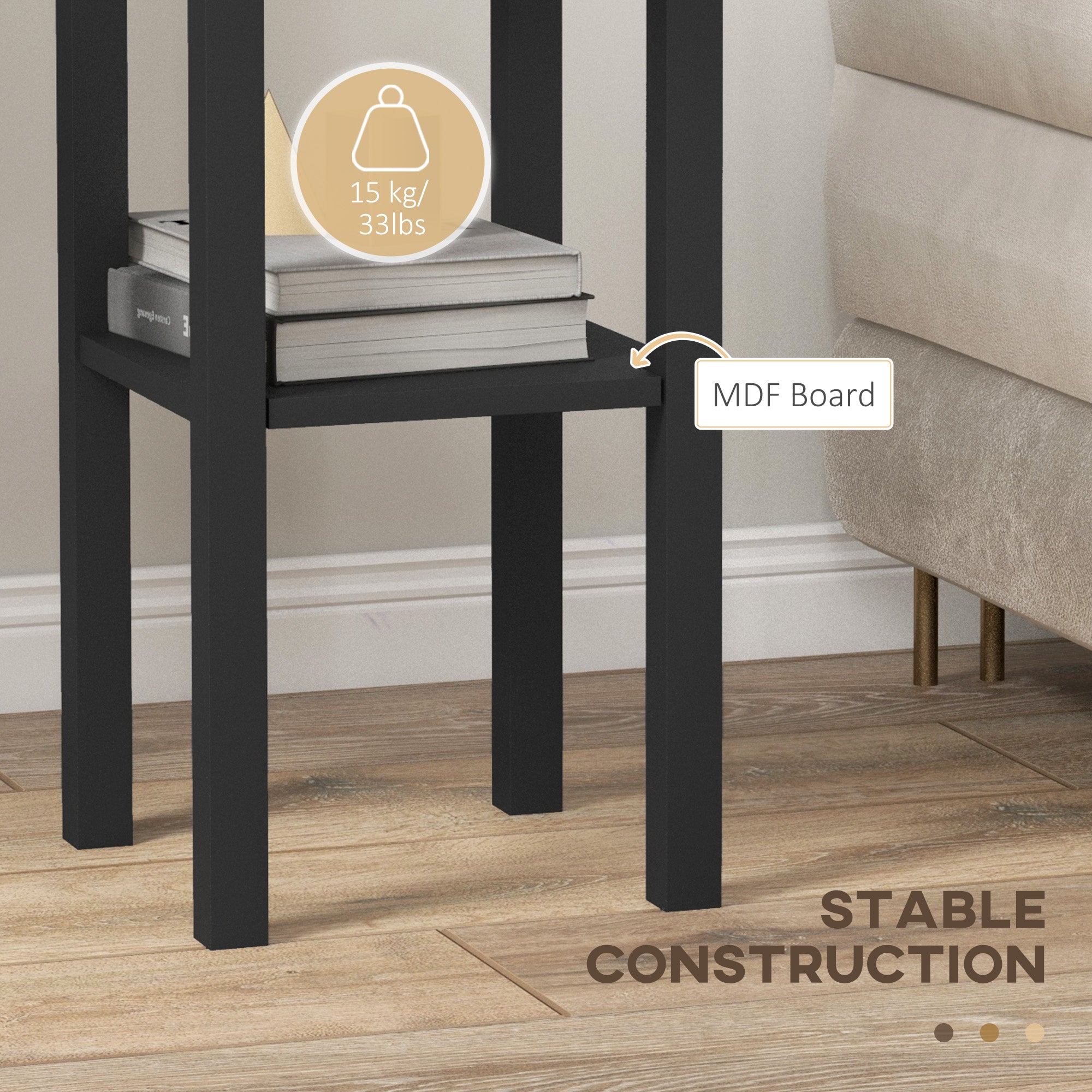 2 Tier Side Tables Set of 2 with Drawer and Shelf 2 Pieces End Tables for Living Room Black - HOMCOM