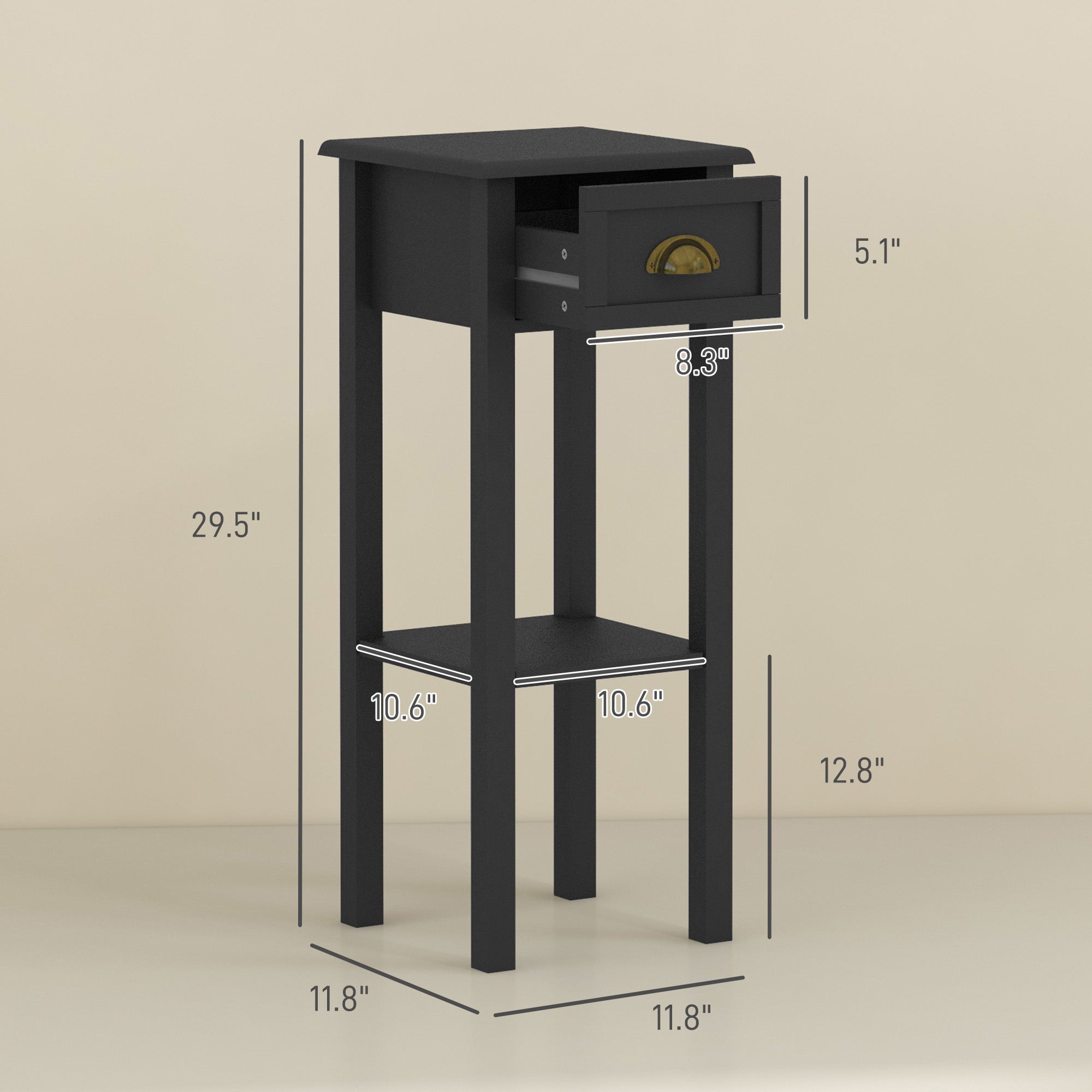 2 Tier Side Tables Set of 2 with Drawer and Shelf 2 Pieces End Tables for Living Room Black - HOMCOM