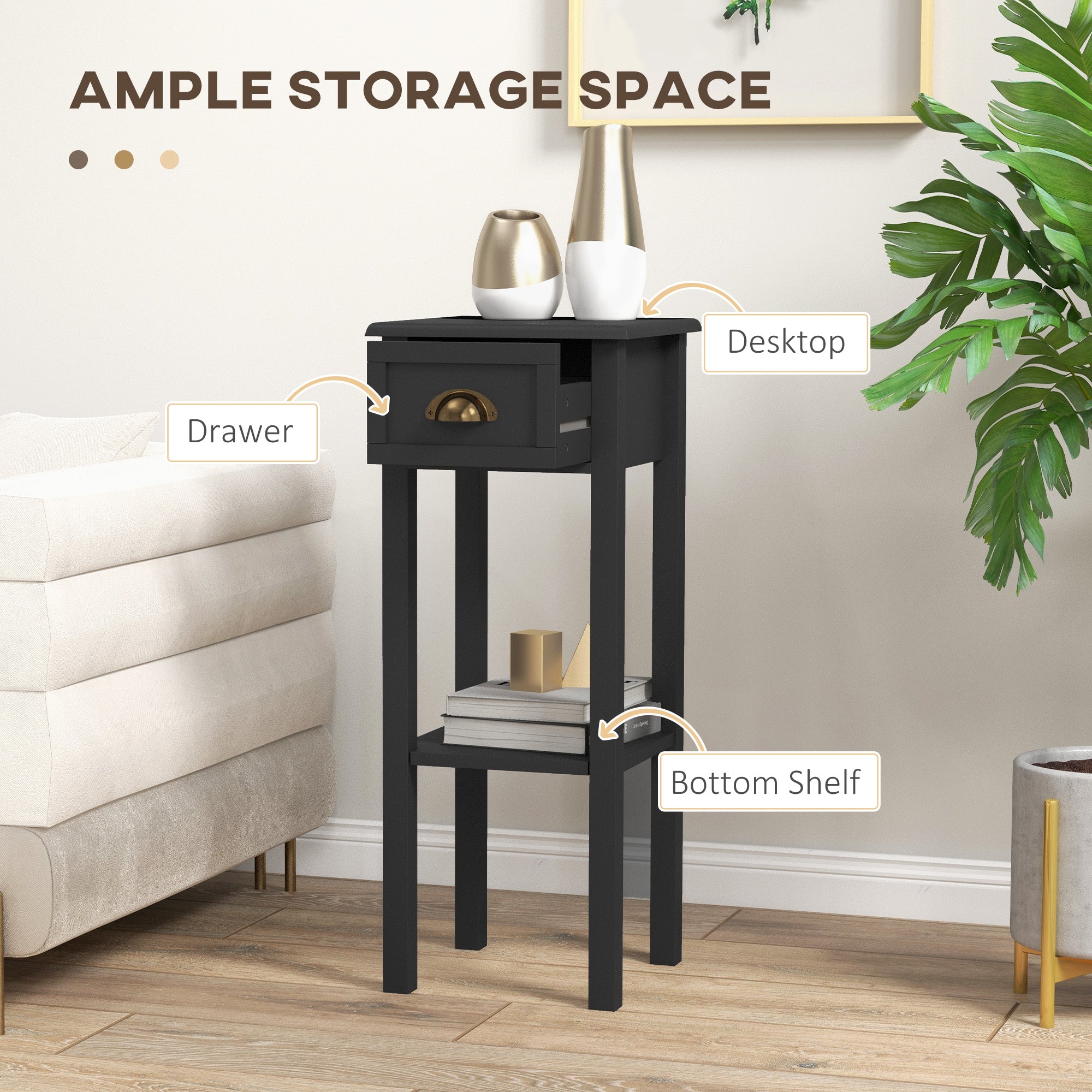 2 Tier Side Tables Set of 2 with Drawer and Shelf 2 Pieces End Tables for Living Room Black - HOMCOM