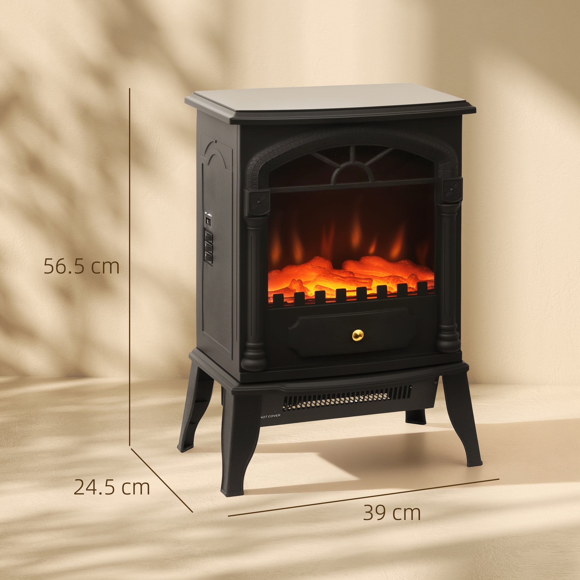 Electric Fireplace Stove Heater with 3D Flame Effect, 2000W/1000W, Freestanding Portable Fireplace with Adjustable Thermostat, 2 Heat Settings for Living Room, Black
