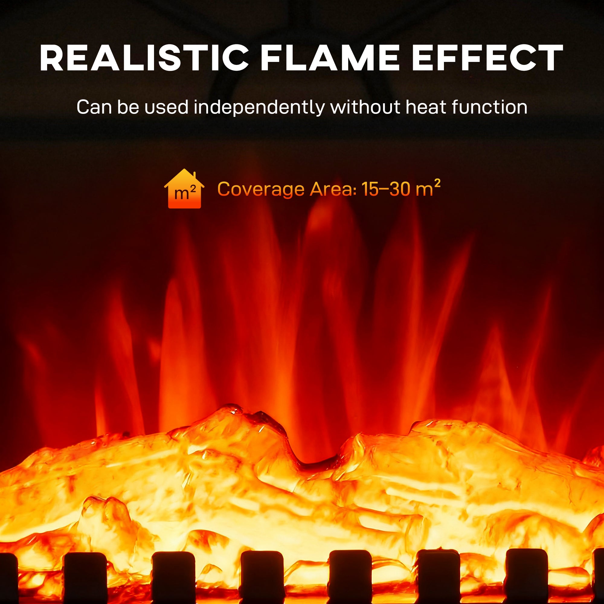 Electric Fireplace Stove Heater with 3D Flame Effect, 2000W/1000W, Freestanding Portable Fireplace with Adjustable Thermostat, 2 Heat Settings for Living Room, Black