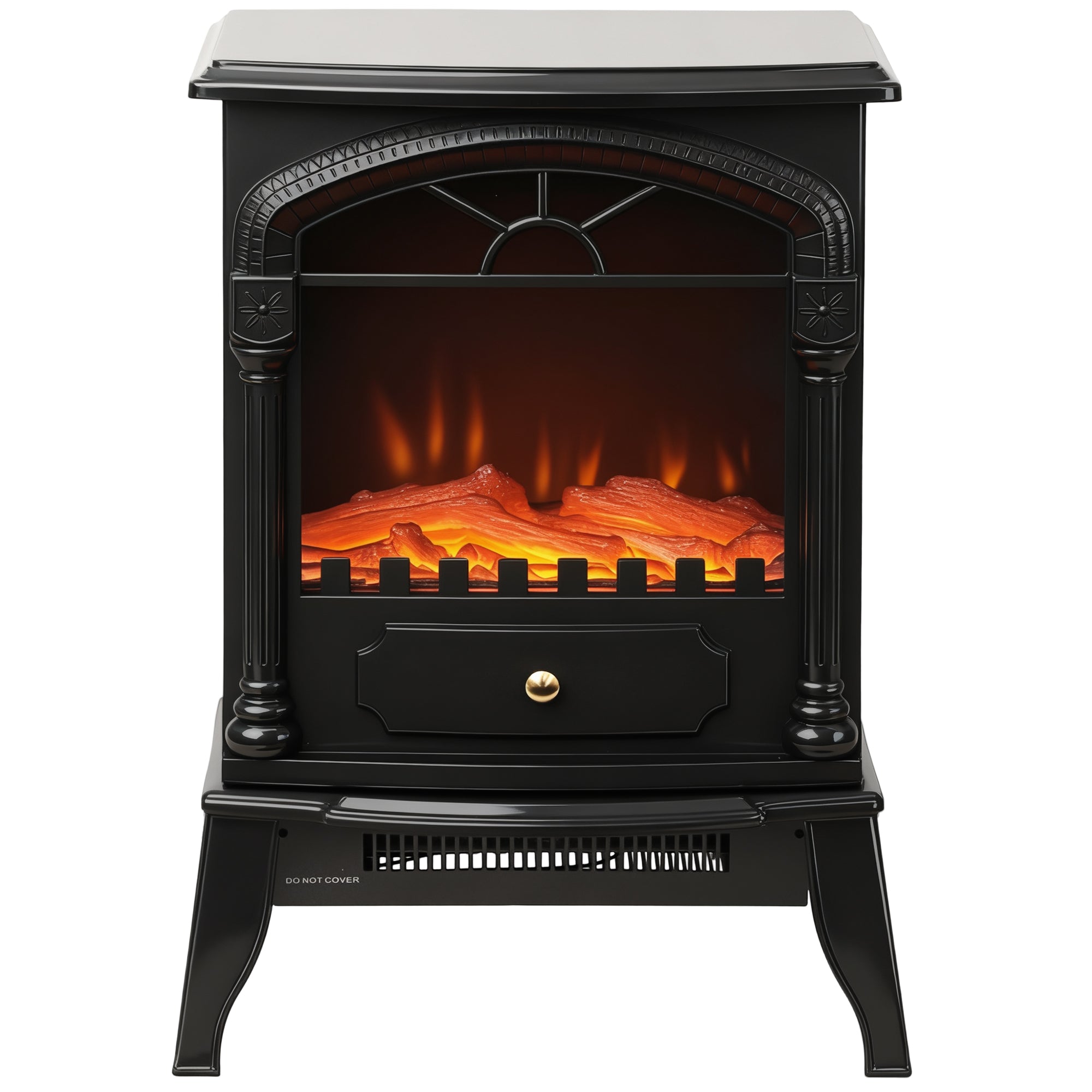 Electric Fireplace Stove Heater with 3D Flame Effect, 2000W/1000W, Freestanding Portable Fireplace with Adjustable Thermostat, 2 Heat Settings for Living Room, Black