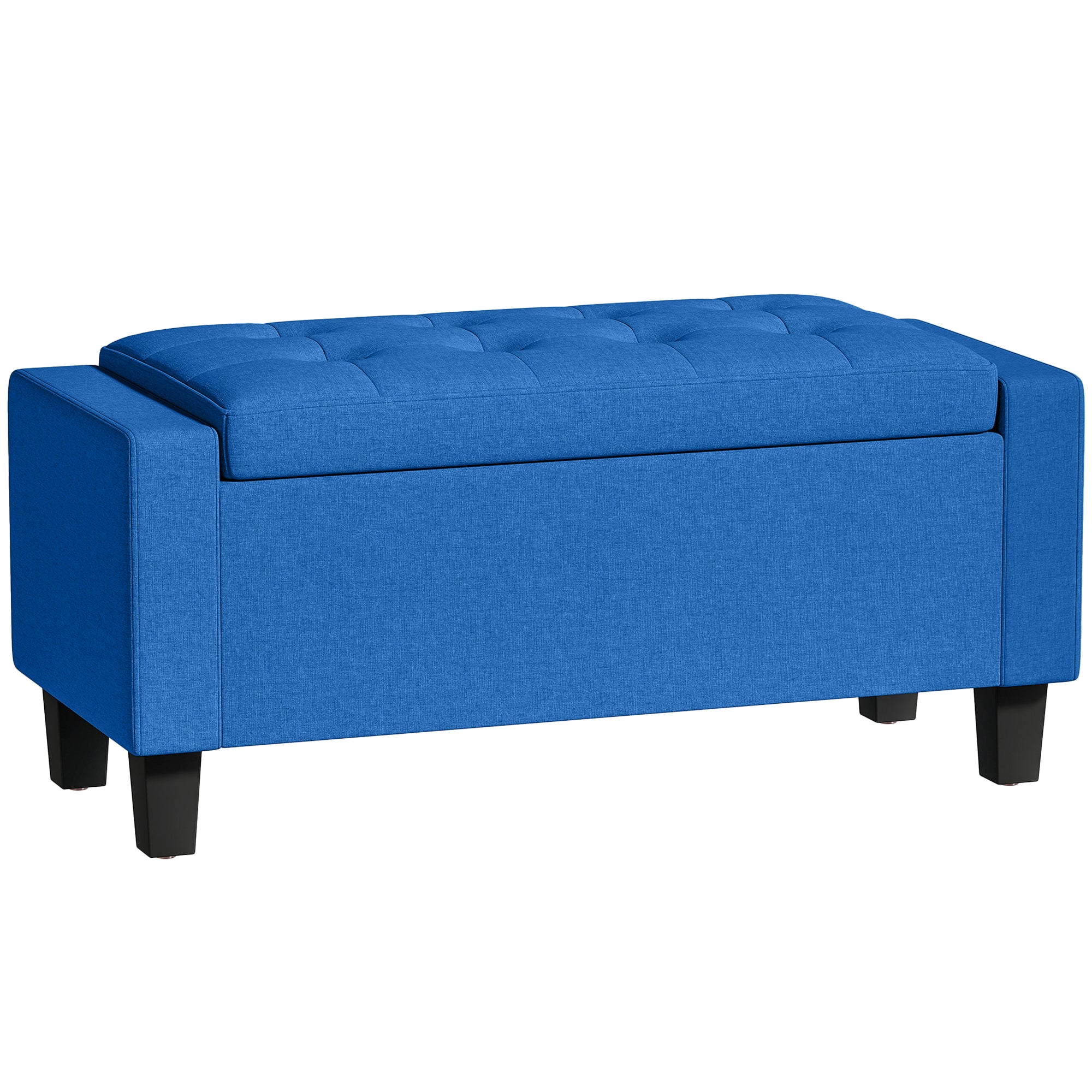 36.6" Tufted Fabric Rectangular Storage Ottoman, Sitting Bench with Armrests and Wooden Legs, Holds up to 528 lbs, for Entryway, Living Room, Bedroom, Blue