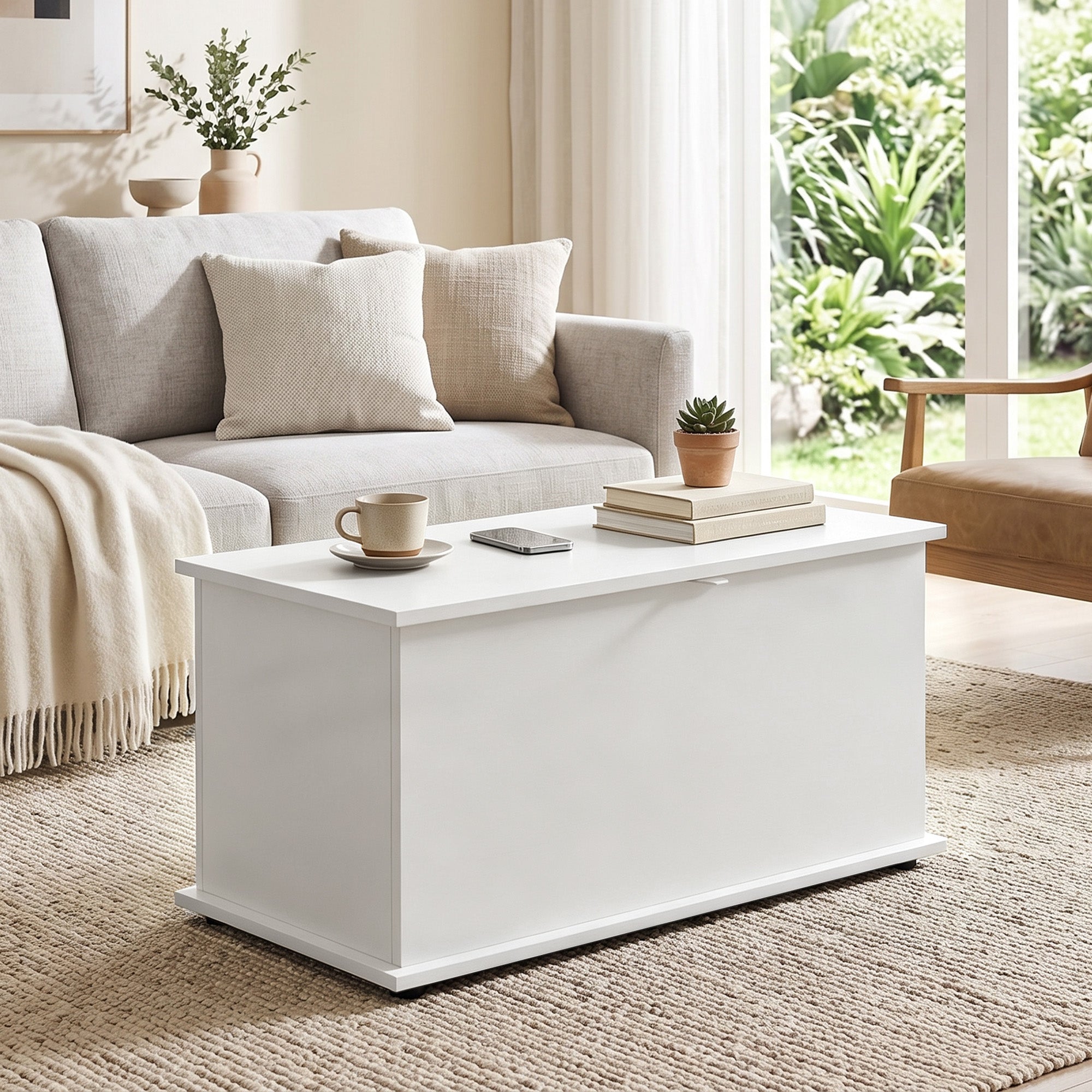 Storage Chest, Large 102L Blanket Box, Shoe Bench with Safety Hinged Lid, Storage Trunk, Bed End Bench for Bedroom, Hallway, Living room, Playroom, 80 x 40 x 45cm, White