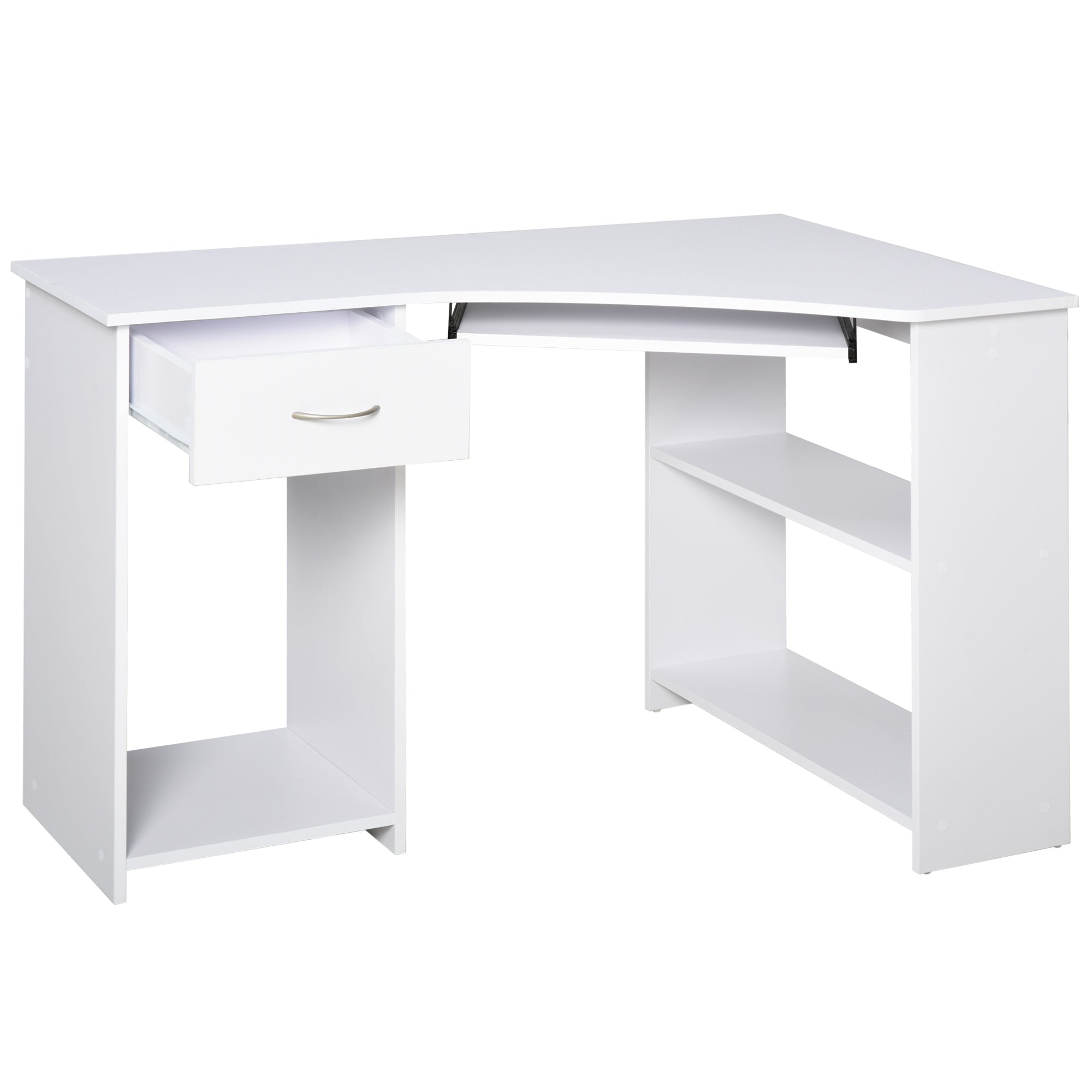 HOMCOM L-Shaped Corner Computer Desk w/ 2 Shelves Wide Worktop Keyboard Tray Drawer & CPU Stand Home Office Study Bedroom Furniture White
