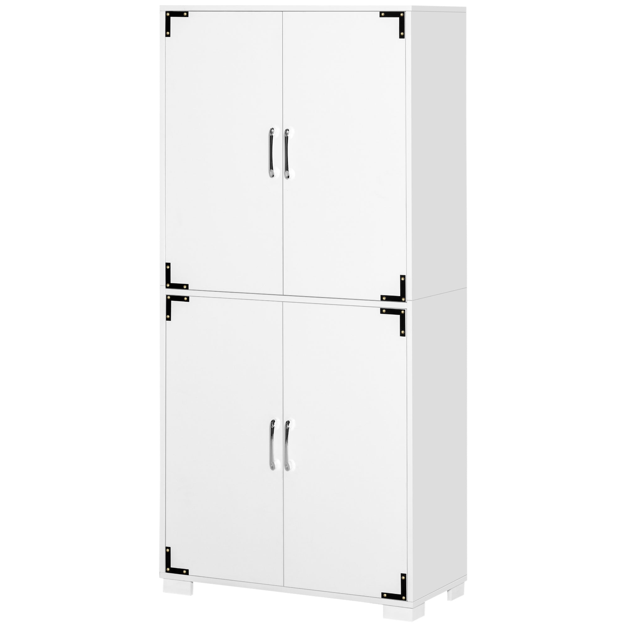 Industrial Kitchen Pantry Cabinet with 4 Doors and Storage Shelves, White