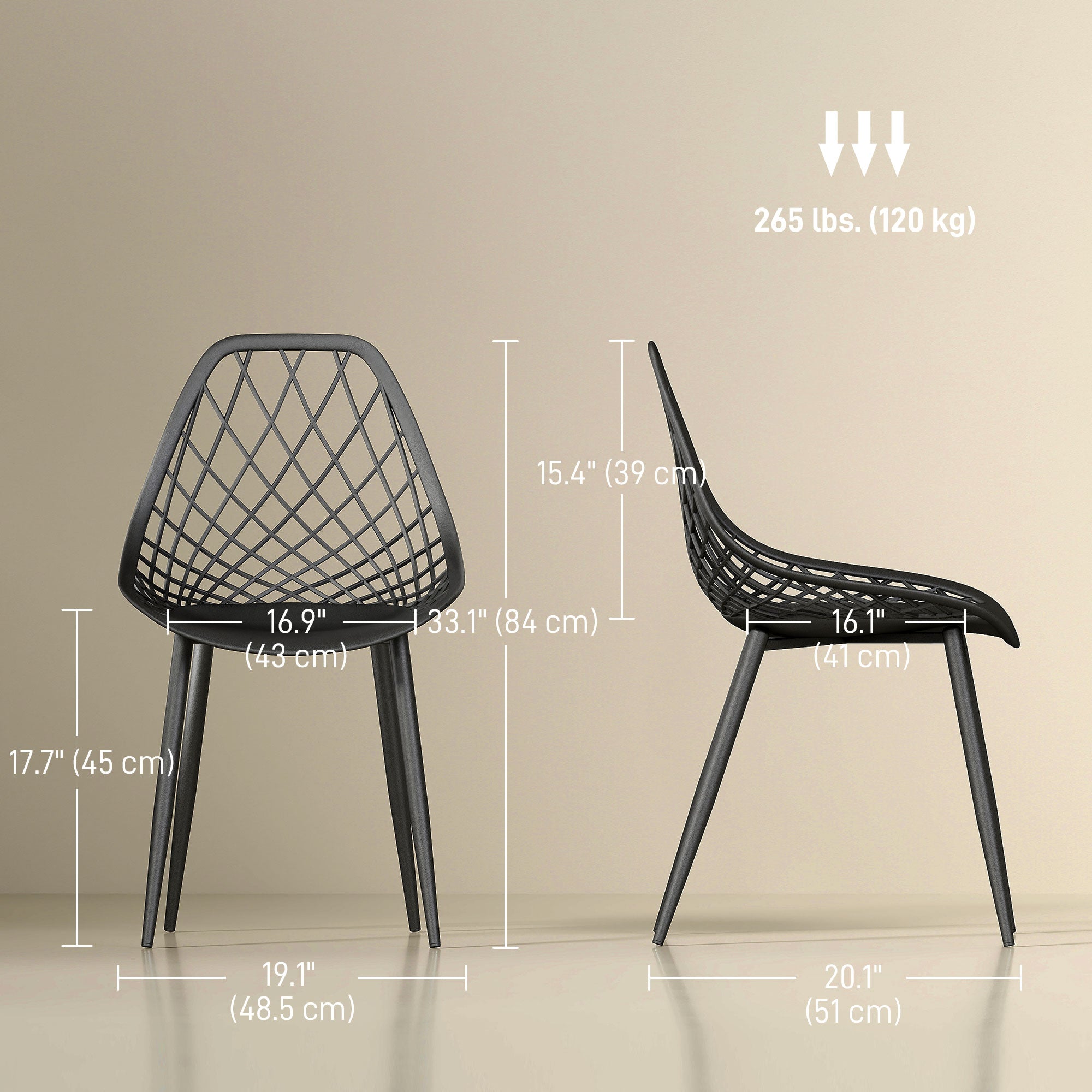 Plastic Dining Chairs Set of 4, Modern Kitchen Chairs with Hollow Backrest and Metal Legs for Living Room, Dining Room, Home Office, Black