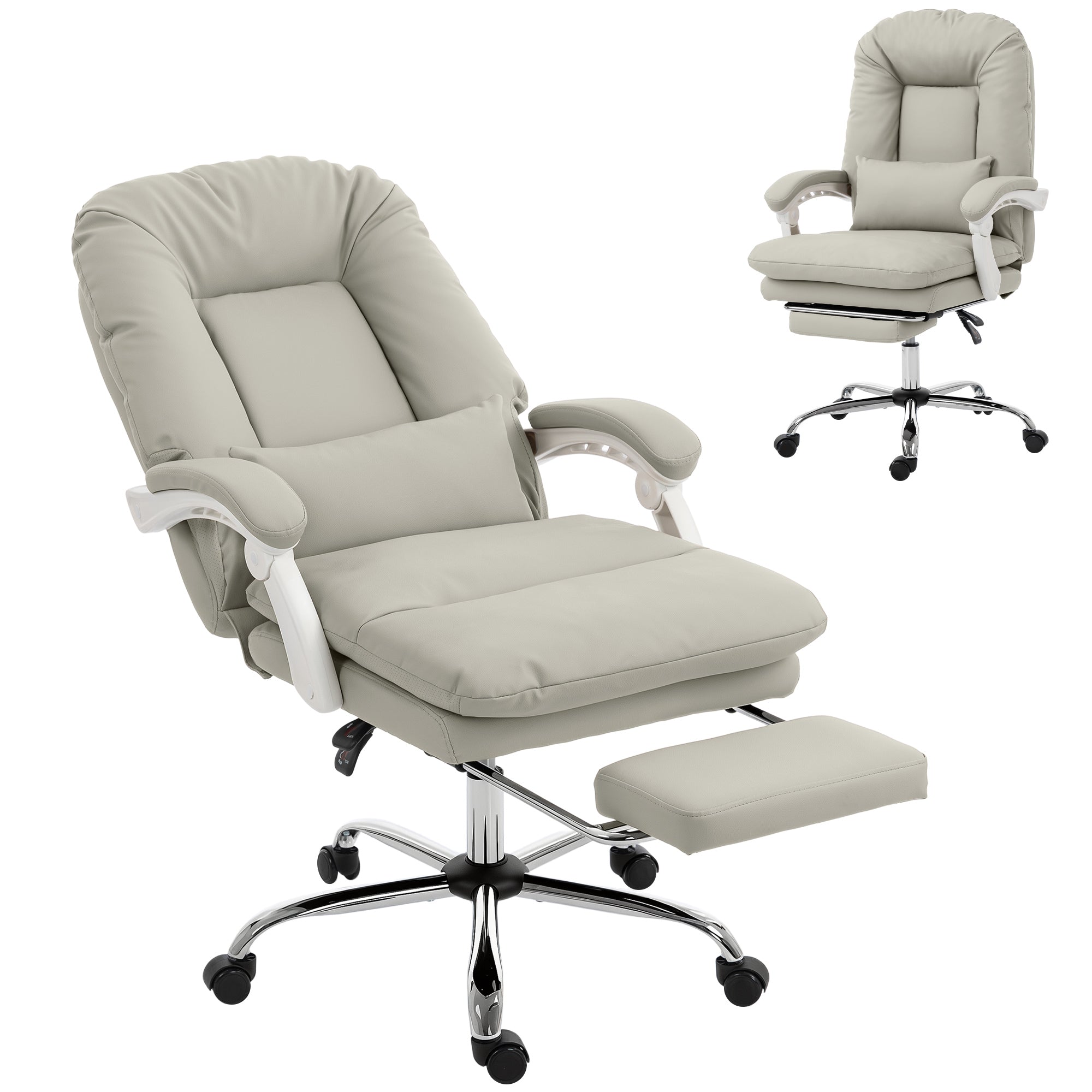 Ergonomic Executive Office Chair, Velvet Reclining Computer Desk Chair with Lumbar Support, Footrest, Plush Thick Cushion, 360° Swivel for Home Office, Khaki