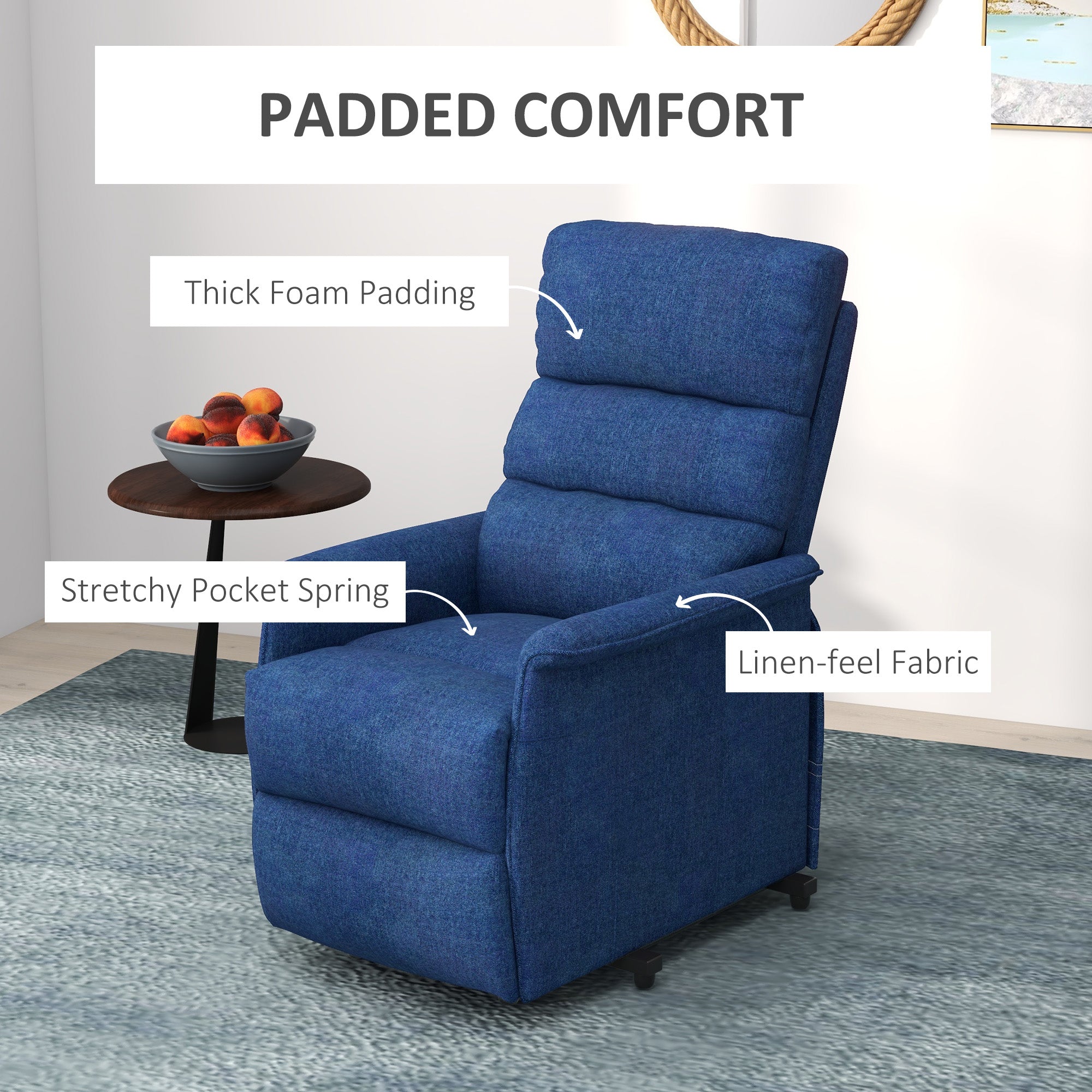 Electric Power Lift Chair with 135° Recline & Remote Control for Elderly Comfort, Dark Blue