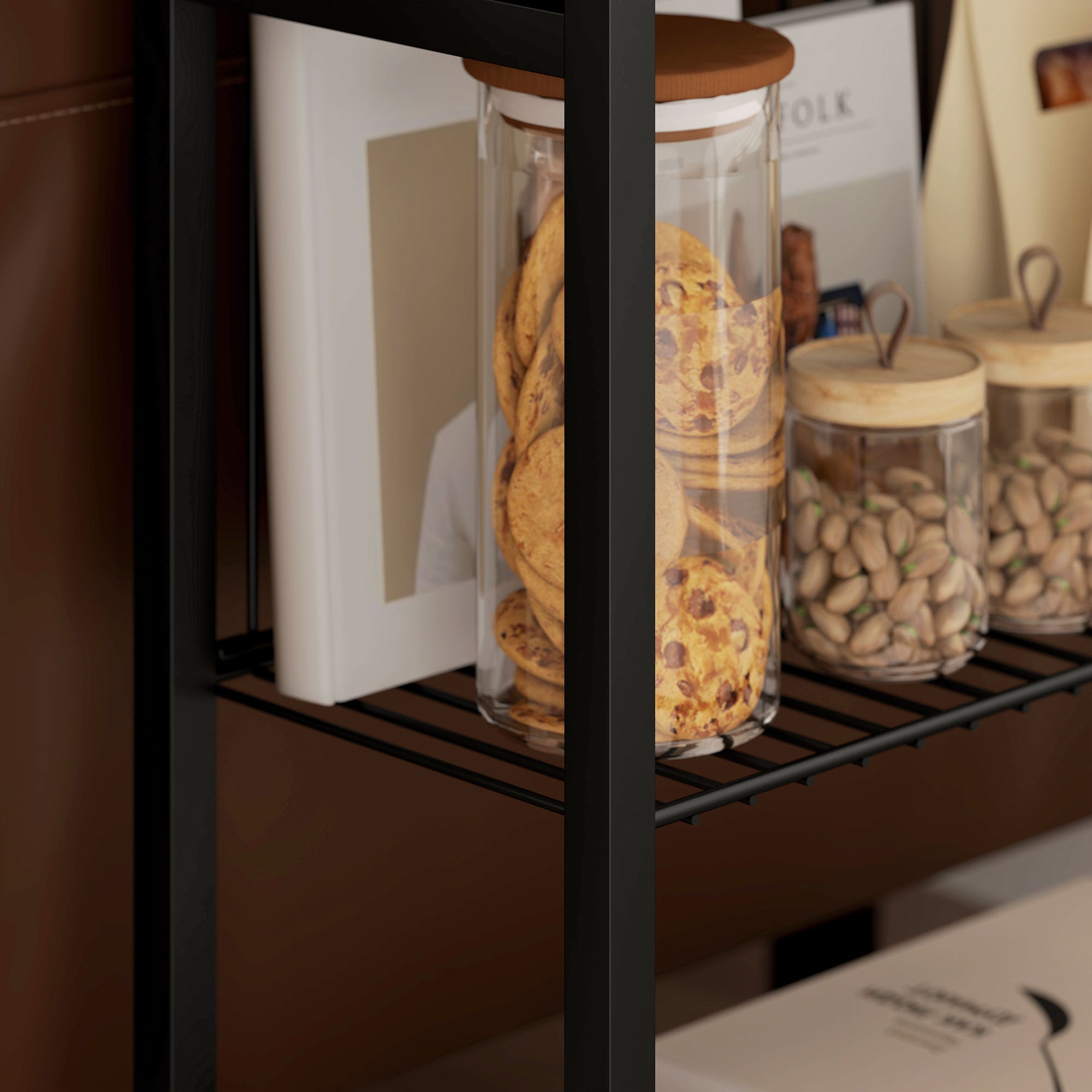 HOMCOM Side Table with 3-Tier Storage, Small Bedside Table, Sofa End Table with Steel Frame for Living Room, Bedroom, Black