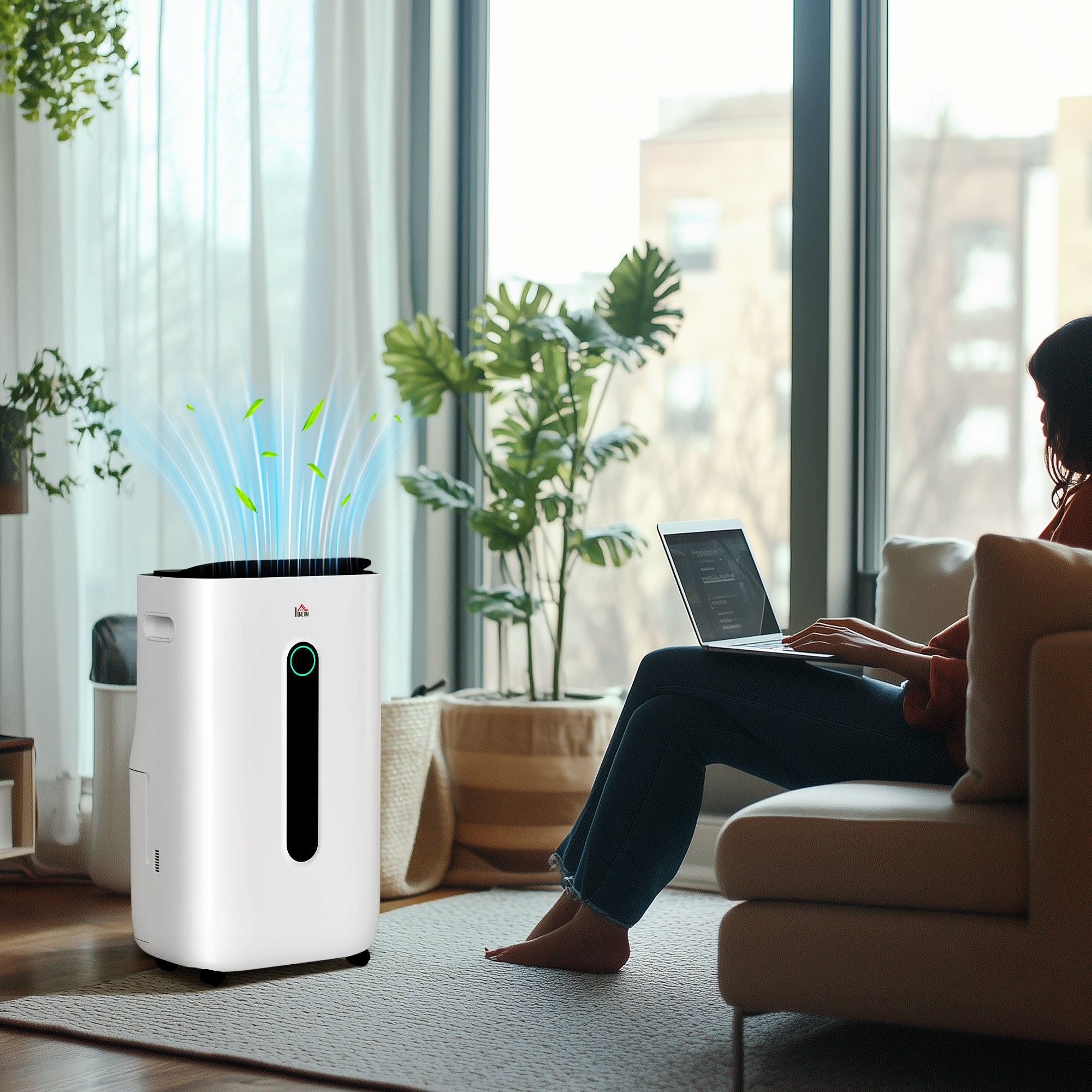 HOMCOM 20L/Day Dehumidifier with Air Purifier and HEPA Filter, 24H Timer, 4 Modes, Electric Moisture Air Dehumidifier for Home Laundry Basement, White