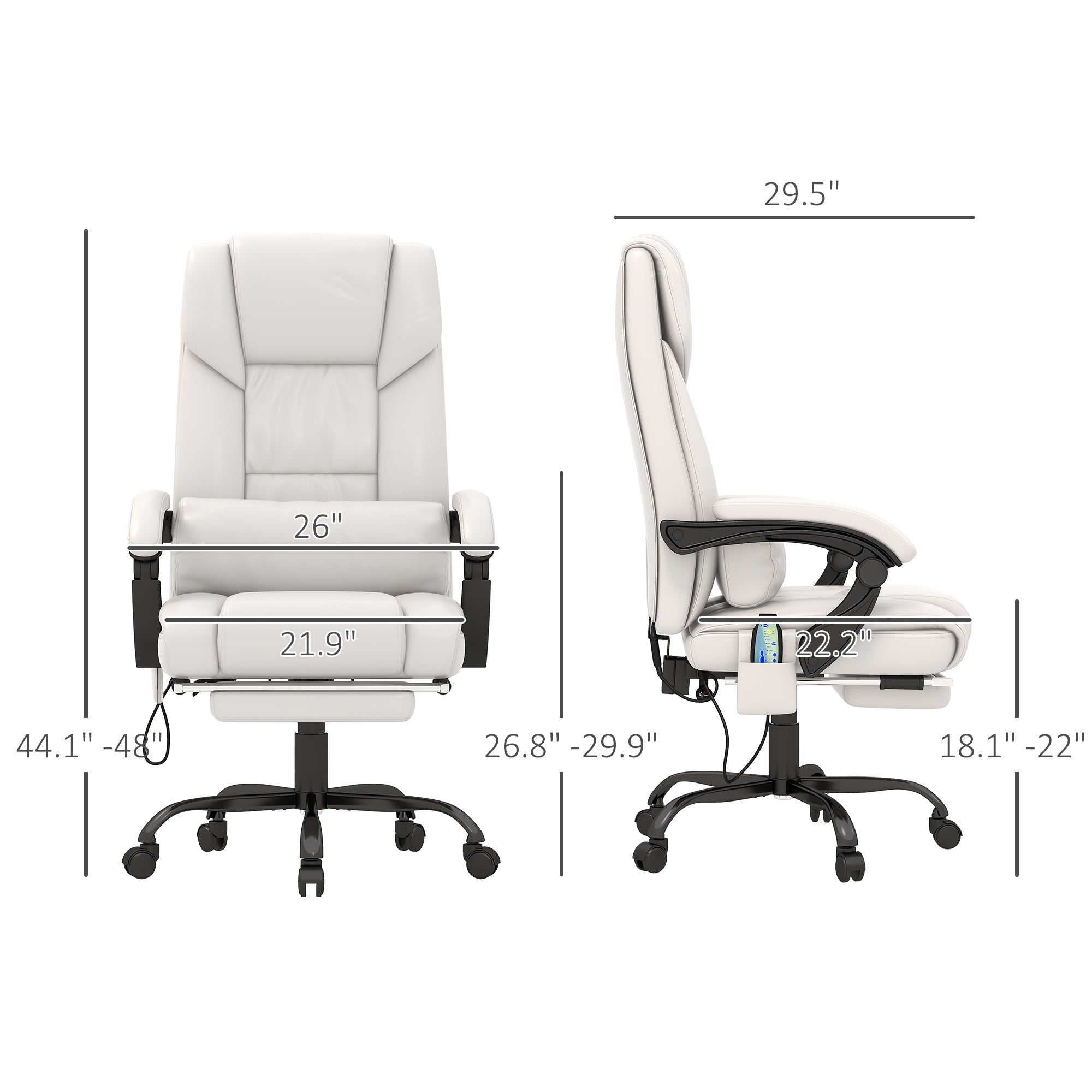 6 Vibrating Points Massage Office Chair, High Back Reclining Chair w/ Footrest, White