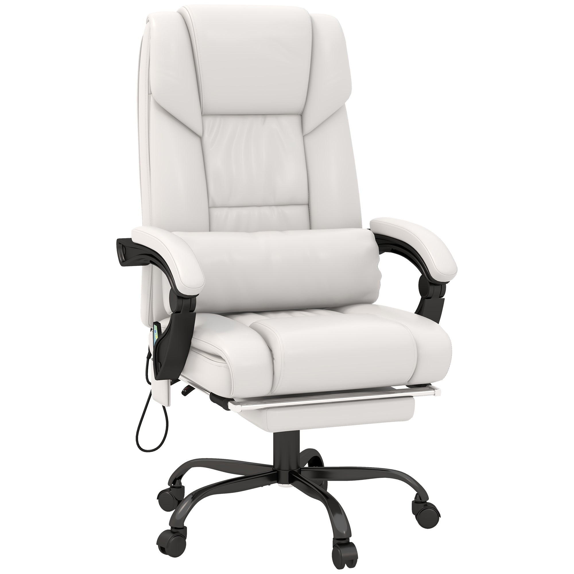 6 Vibrating Points Massage Office Chair, High Back Reclining Chair w/ Footrest, White