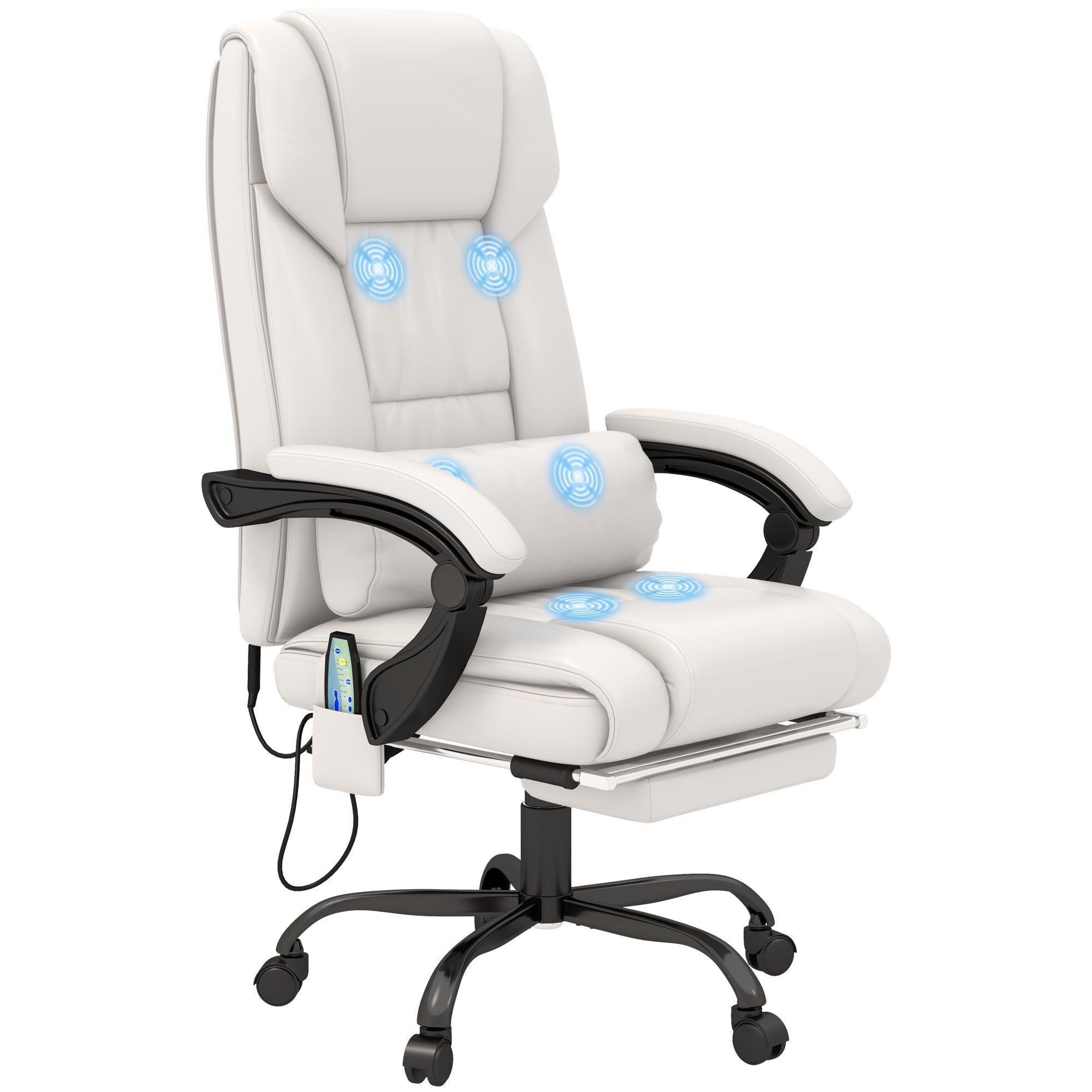 6 Vibrating Points Massage Office Chair, High Back Reclining Chair w/ Footrest, White
