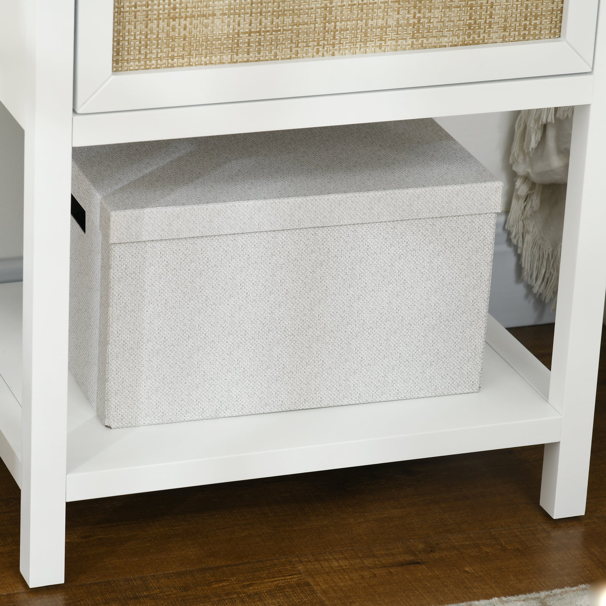 HOMCOM Bedside Table, Boho Nightstand with Drawer, Open Shelf and Rattan Element, Small Side Table for Bedroom, White