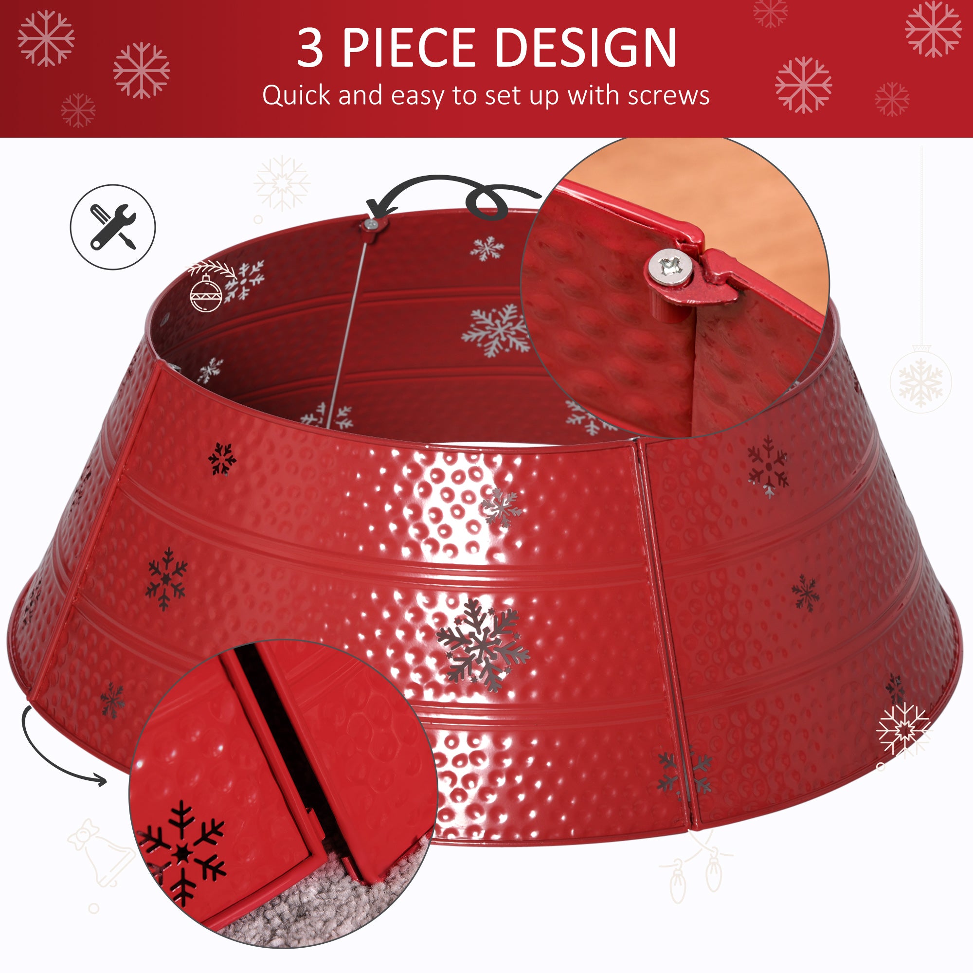HOMCOM Metal Christmas Tree Collar, 26 Inch Christmas Tree Ring, Xmas Tree Skirt for Artificial Christmas Tree Decoration, Red