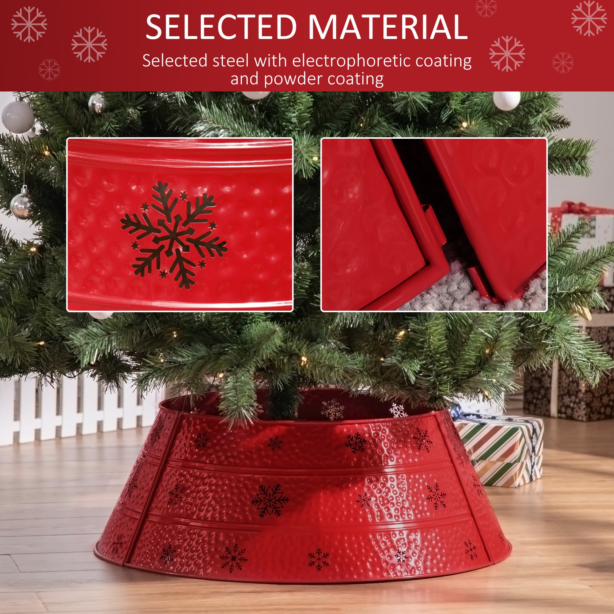 HOMCOM Metal Christmas Tree Collar, 26 Inch Christmas Tree Ring, Xmas Tree Skirt for Artificial Christmas Tree Decoration, Red