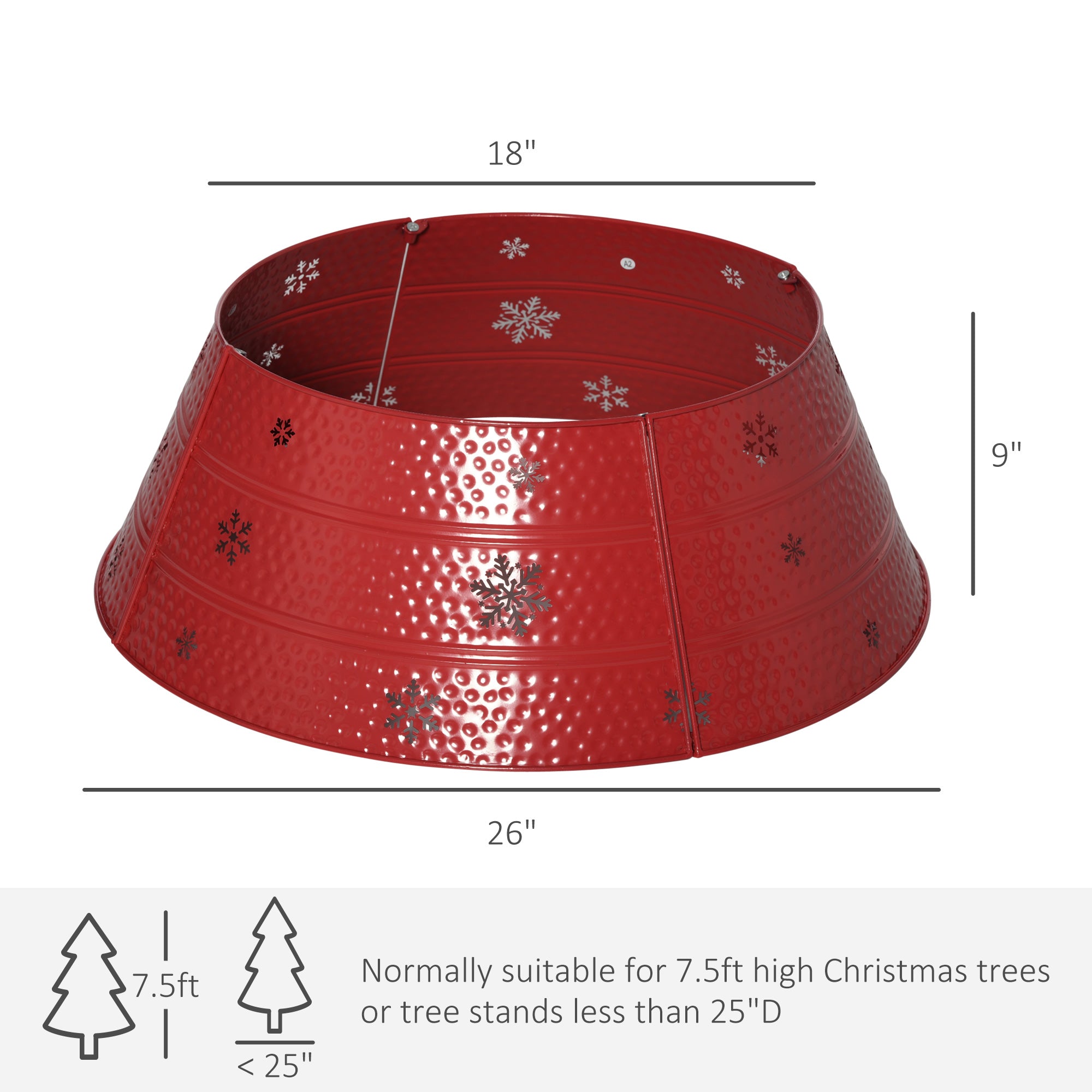 HOMCOM Metal Christmas Tree Collar, 26 Inch Christmas Tree Ring, Xmas Tree Skirt for Artificial Christmas Tree Decoration, Red