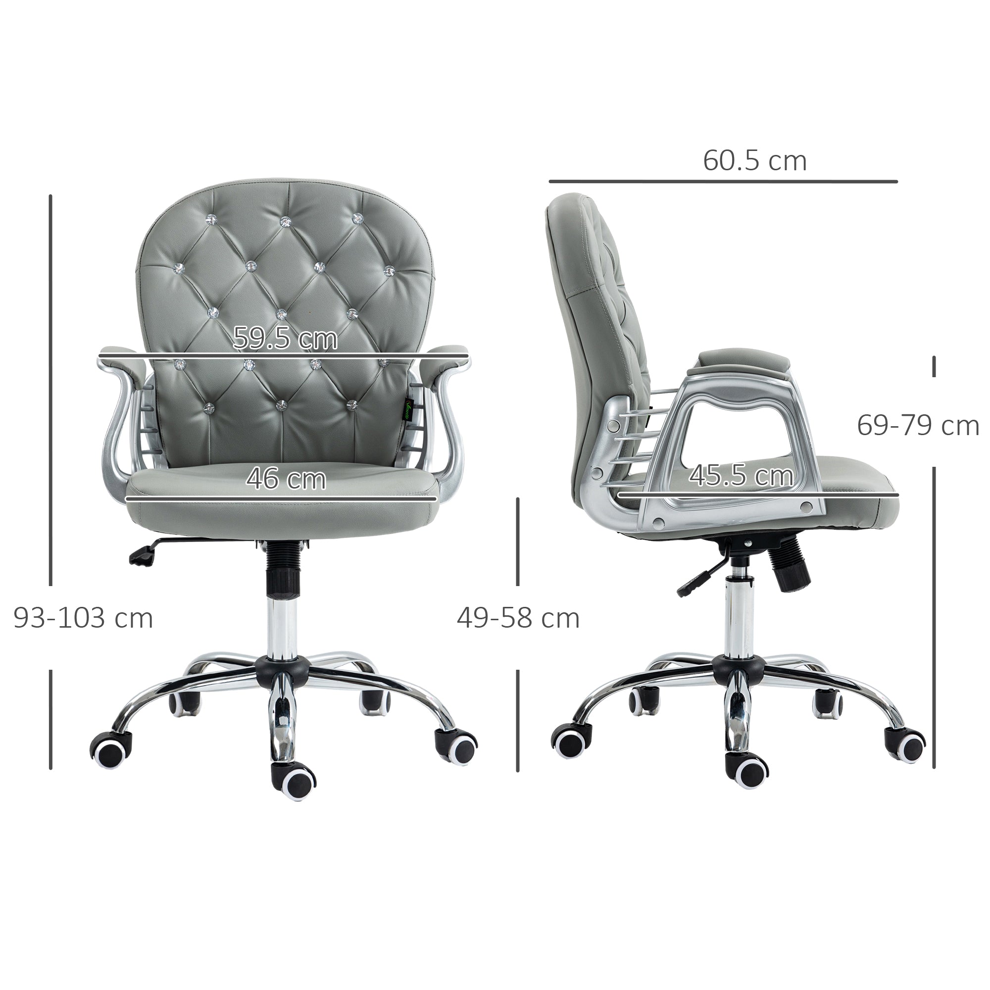 Vinsetto Office Chair, Swivel Desk Chair, PU Vanity Chair with Adjustable Height and Rolling Wheels for Home Work Study, Grey