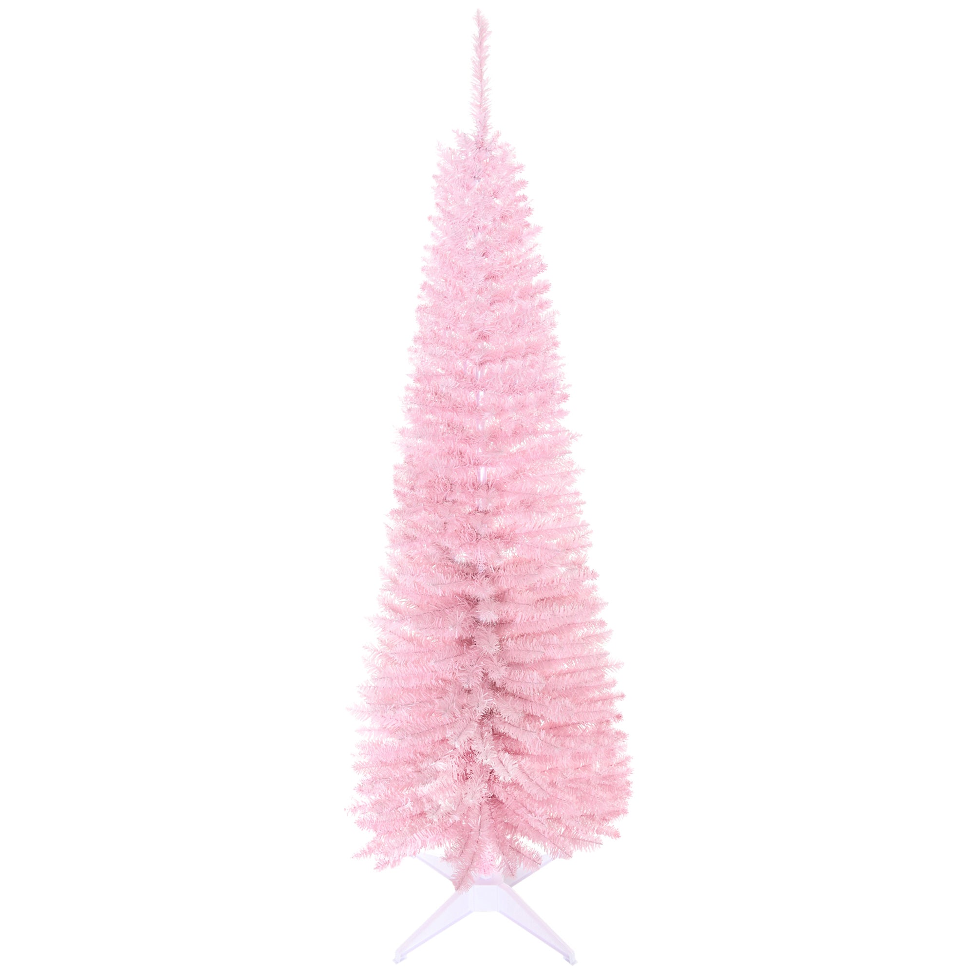5' Artificial Pencil Christmas Tree, Slim Xmas Tree with 294 Realistic Branch Tips and Plastic Stand, Pink