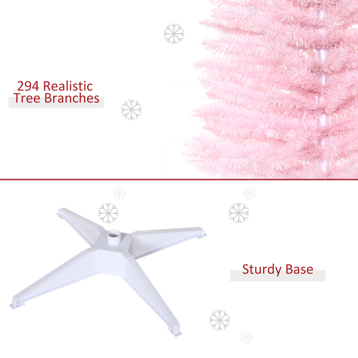 5' Artificial Pencil Christmas Tree, Slim Xmas Tree with 294 Realistic Branch Tips and Plastic Stand, Pink