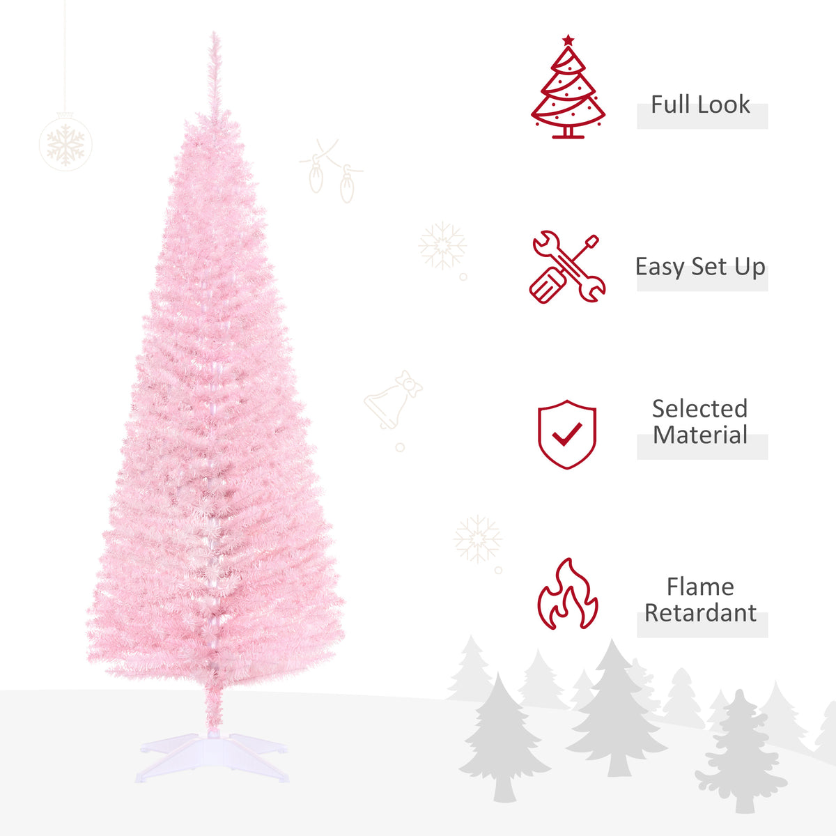 5' Artificial Pencil Christmas Tree, Slim Xmas Tree with 294 Realistic Branch Tips and Plastic Stand, Pink