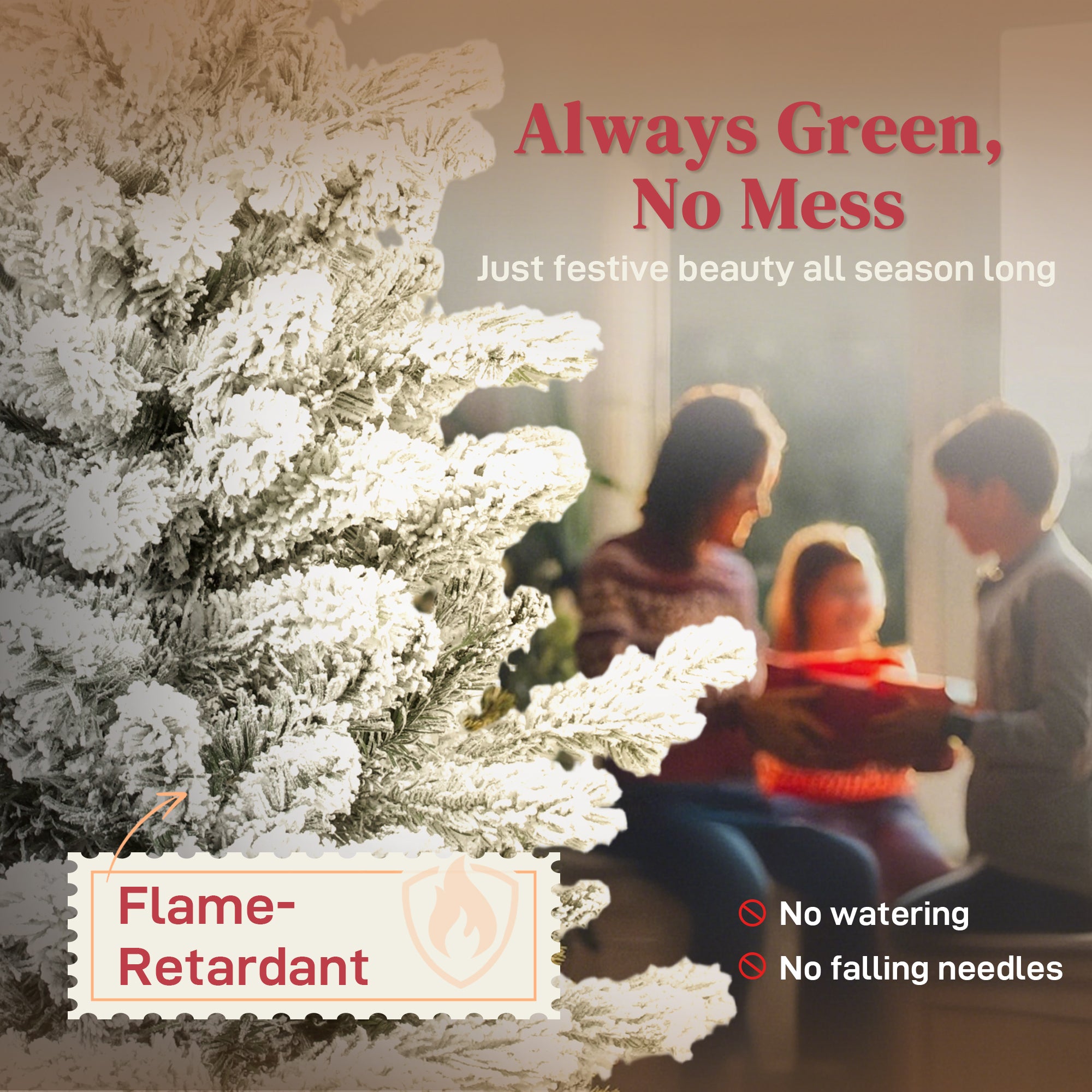 7ft Flocked Christmas Tree, Hinged Pencil Christmas Tree with 972 Tips, Realistic Branches, Easy Assembly, Slim Shape, Artificial Xmas Home Decoration, Green White