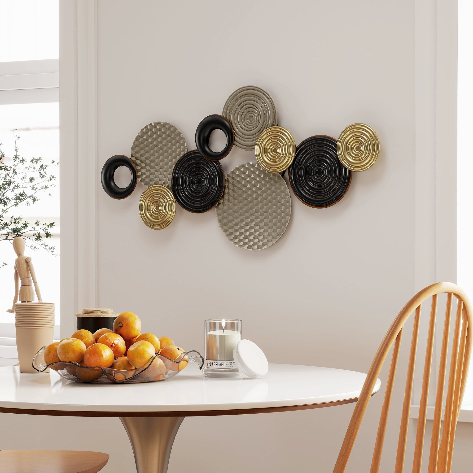 Metal Wall Art, Modern Hanging Wall Art Decor with Unique Multi-Disc Design, Horizontal or Vertical Metal Hanging Decoration for Living Room Bedroom Dining Room
