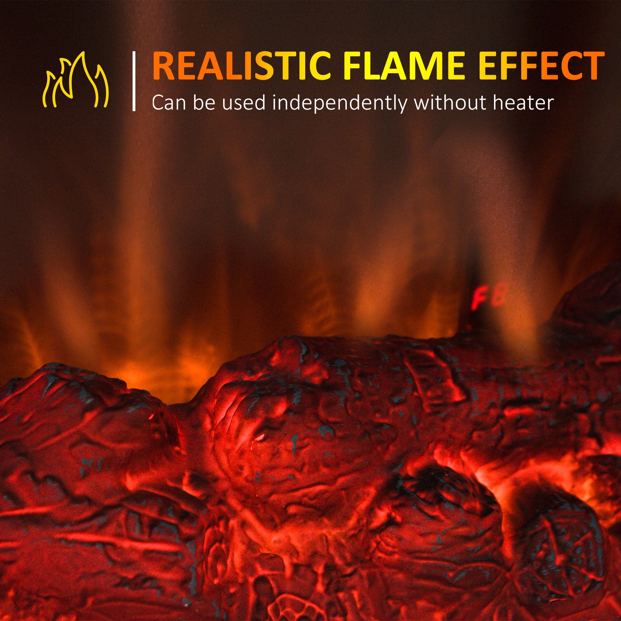 1000W/2000W Freestanding Electrical Fireplace Indoor Heater Stove Log Wood LED Burning Effect Flame with Thermostat Control Black