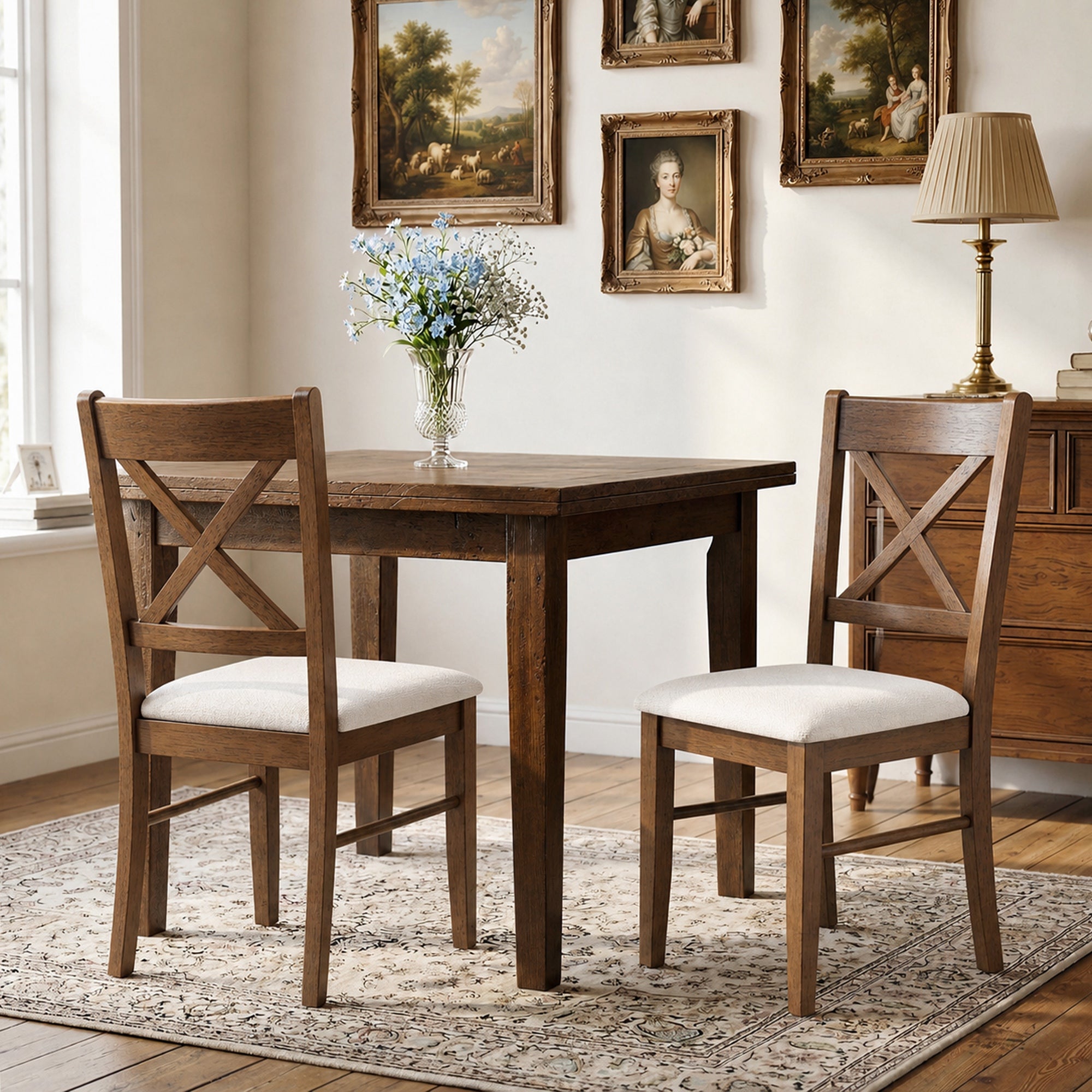 Dining Chairs Set of 2, Upholstered Kitchen Chairs with Rubberwood Frame, Padded Seat and X-Back for Living Room, Dining Room, Kitchen, Walnut