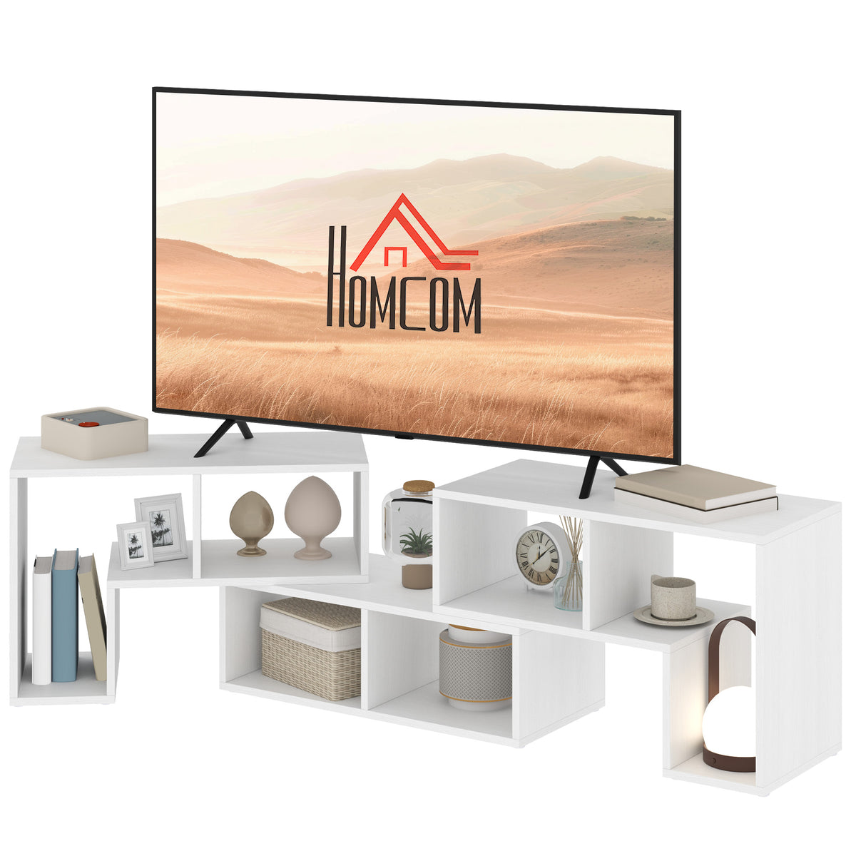 TV Stand for TVs up to 75", 3-Piece Modular TV Console, Industrial Entertainment Center with Open Storage Shelves for Living Room, White