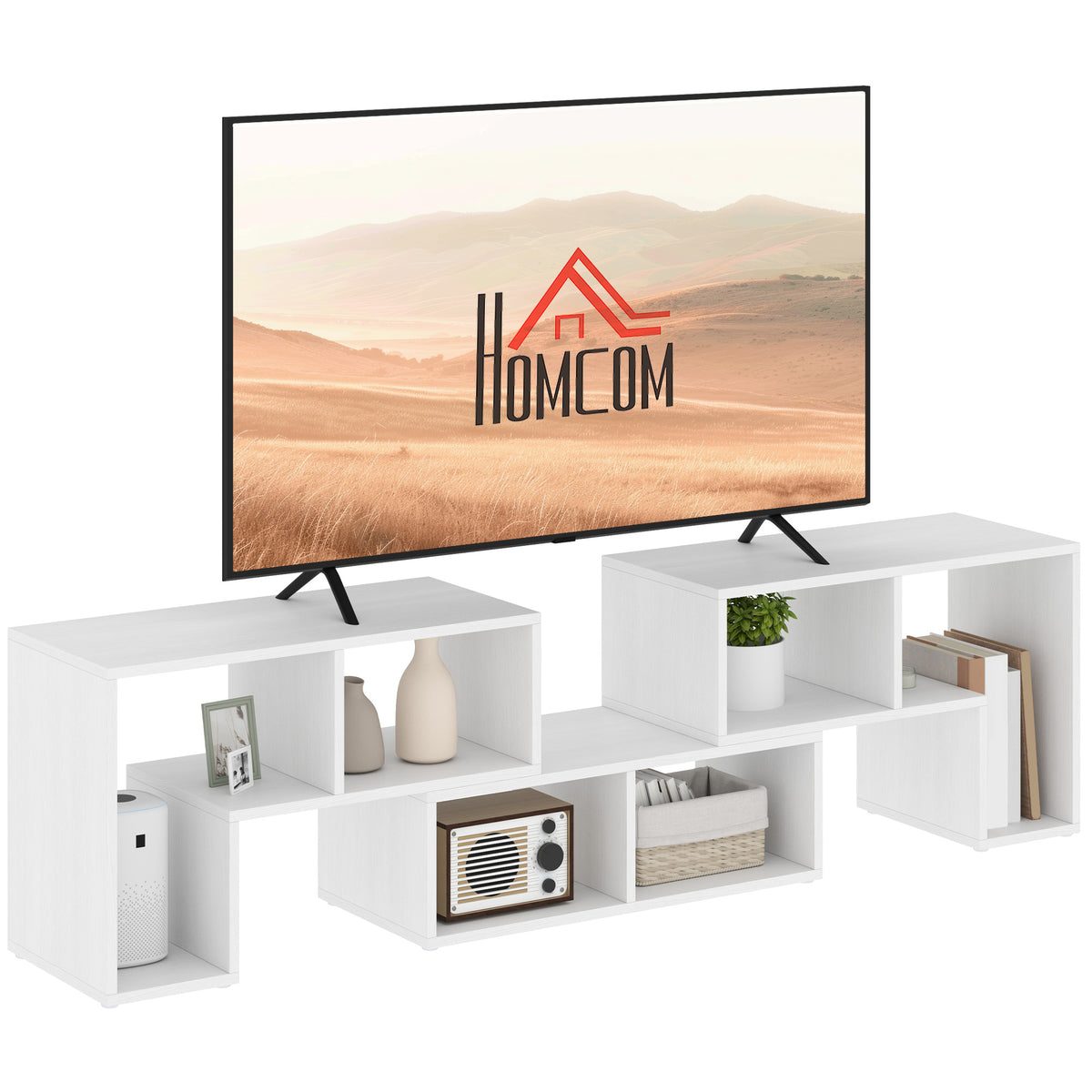 TV Stand for TVs up to 75", 3-Piece Modular TV Console, Industrial Entertainment Center with Open Storage Shelves for Living Room, White