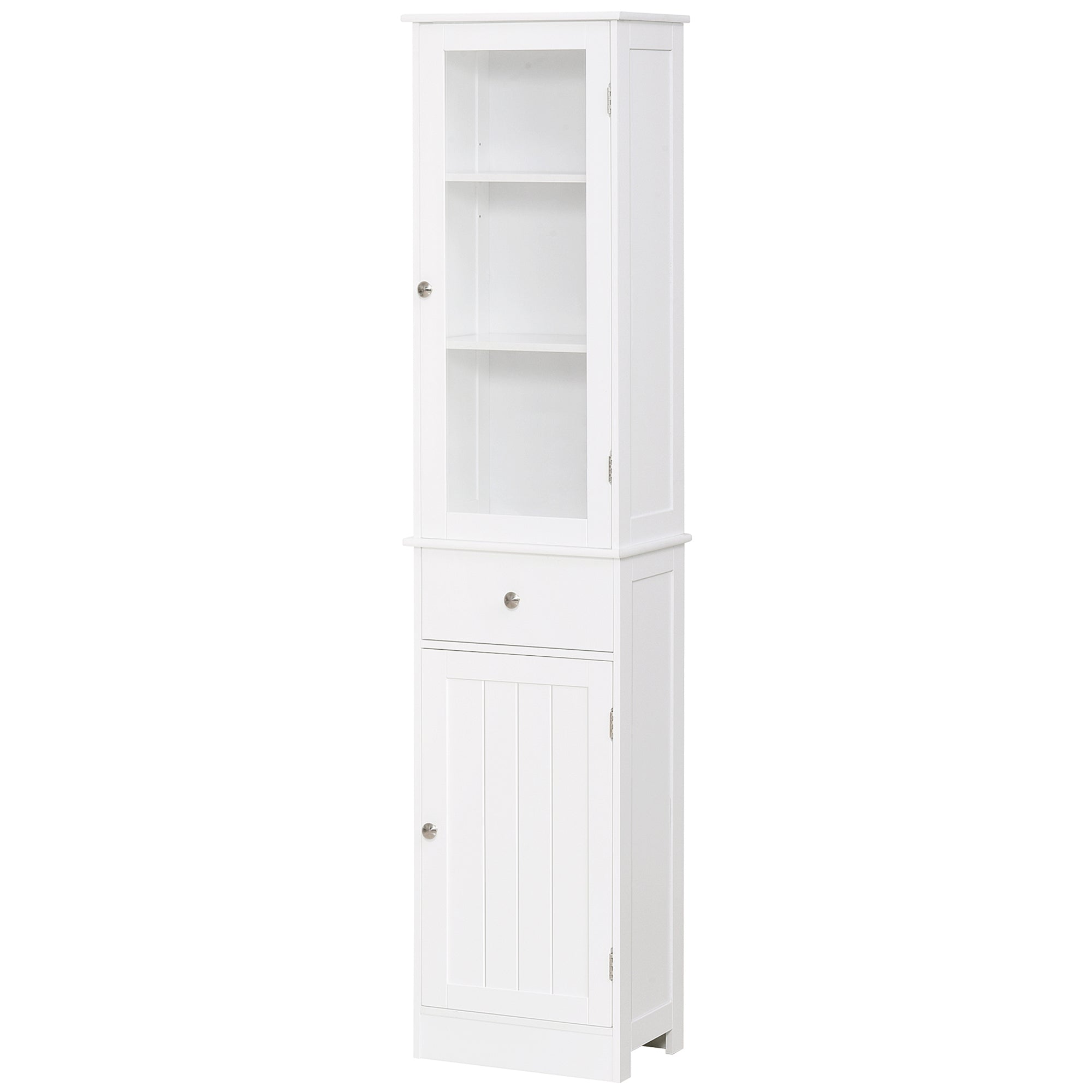 Tall Bathroom Cabinet, Narrow Storage Cabinet with Acrylic Door, Drawer & 3 Shelves, White