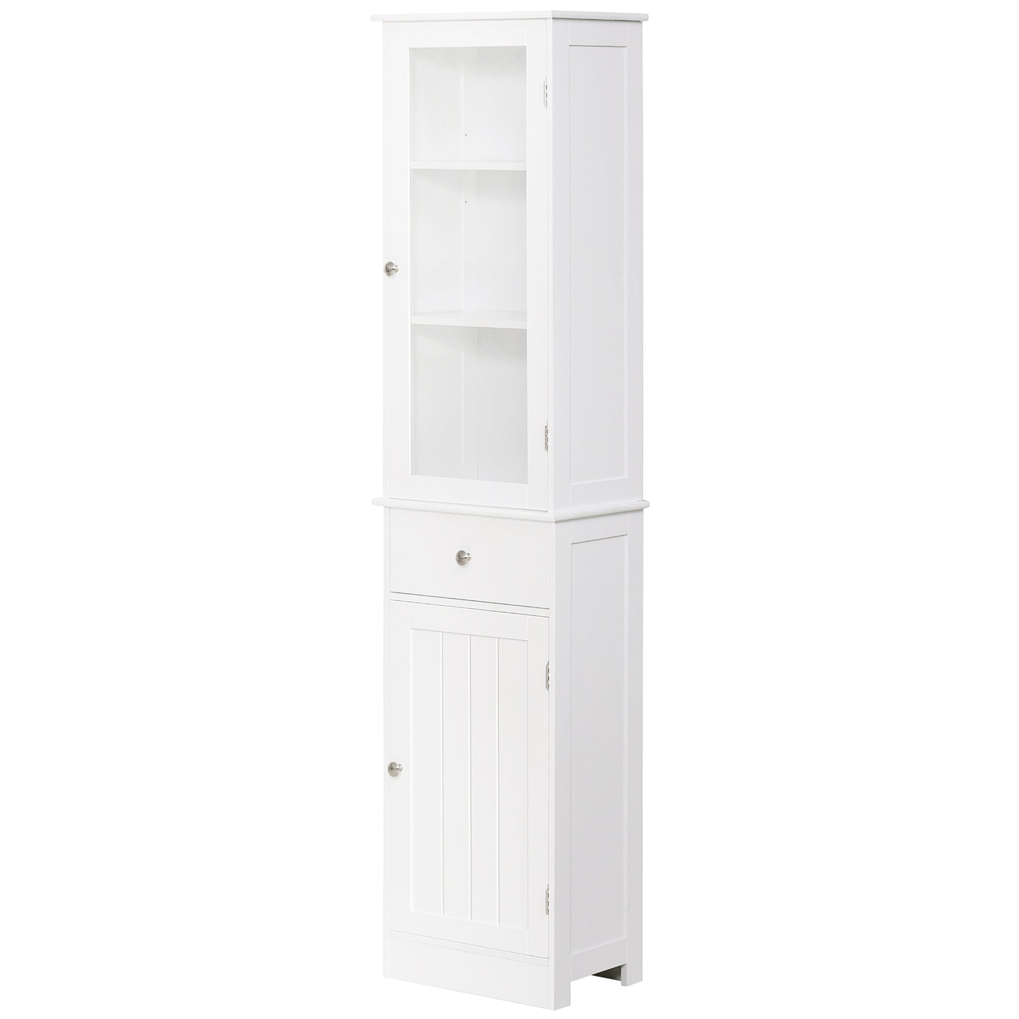 Tall Bathroom Cabinet, Narrow Storage Cabinet with Acrylic Door, Drawer & 3 Shelves, White