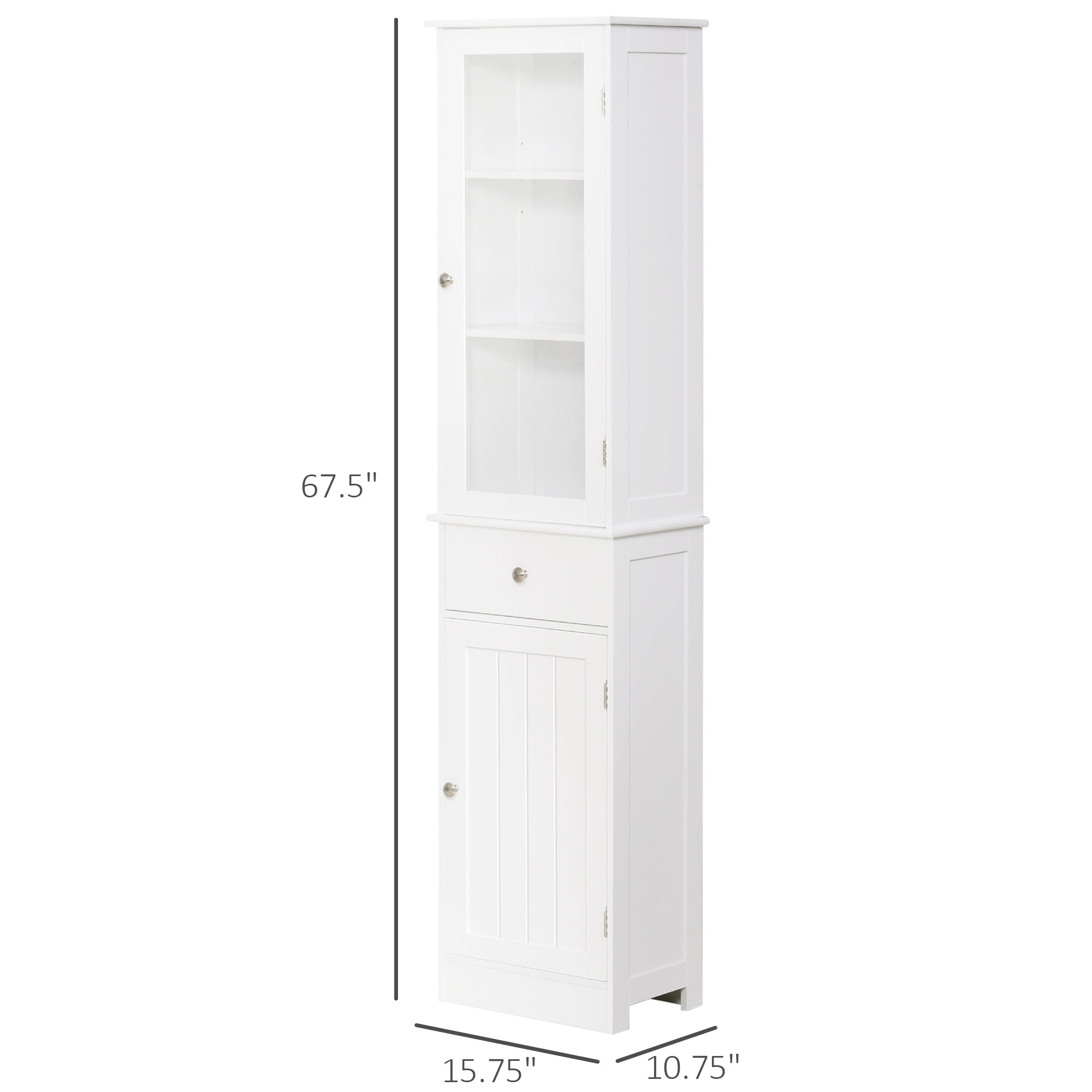 Tall Bathroom Cabinet, Narrow Storage Cabinet with Acrylic Door, Drawer & 3 Shelves, White