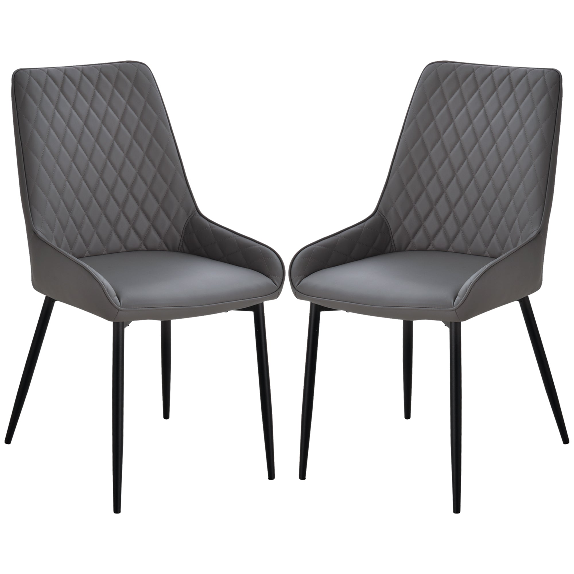 HOMCOM Dining Chairs Set of 2, Modern PU Leather Upholstered Kitchen Chairs with Diamond Tufted Backs and Steel Legs for Living Room, Dining Room, Bedroom, Grey