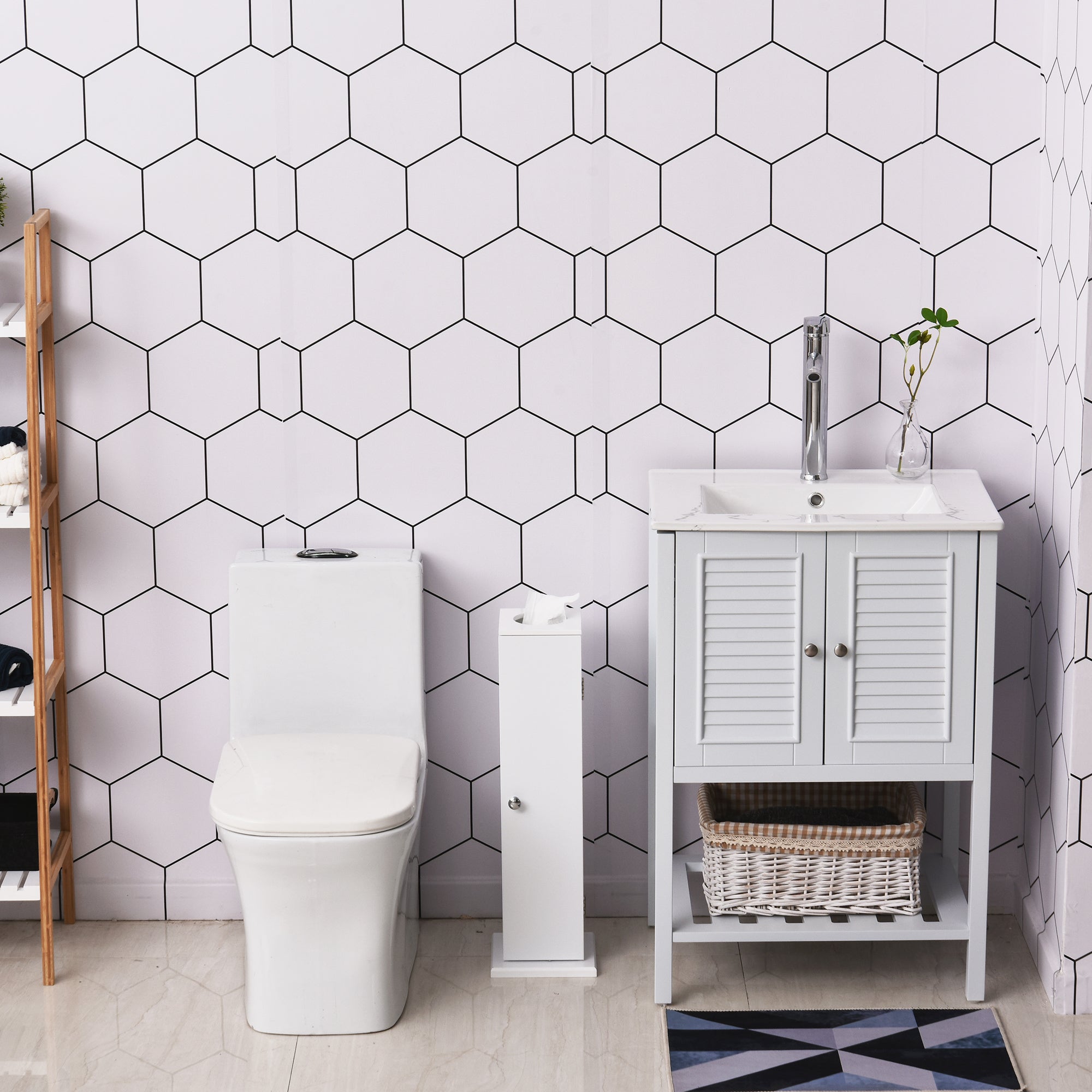 Small Toilet Paper Cabinet, Bathroom Corner Cabinet with Doors and Shelves, White - HOMCOM