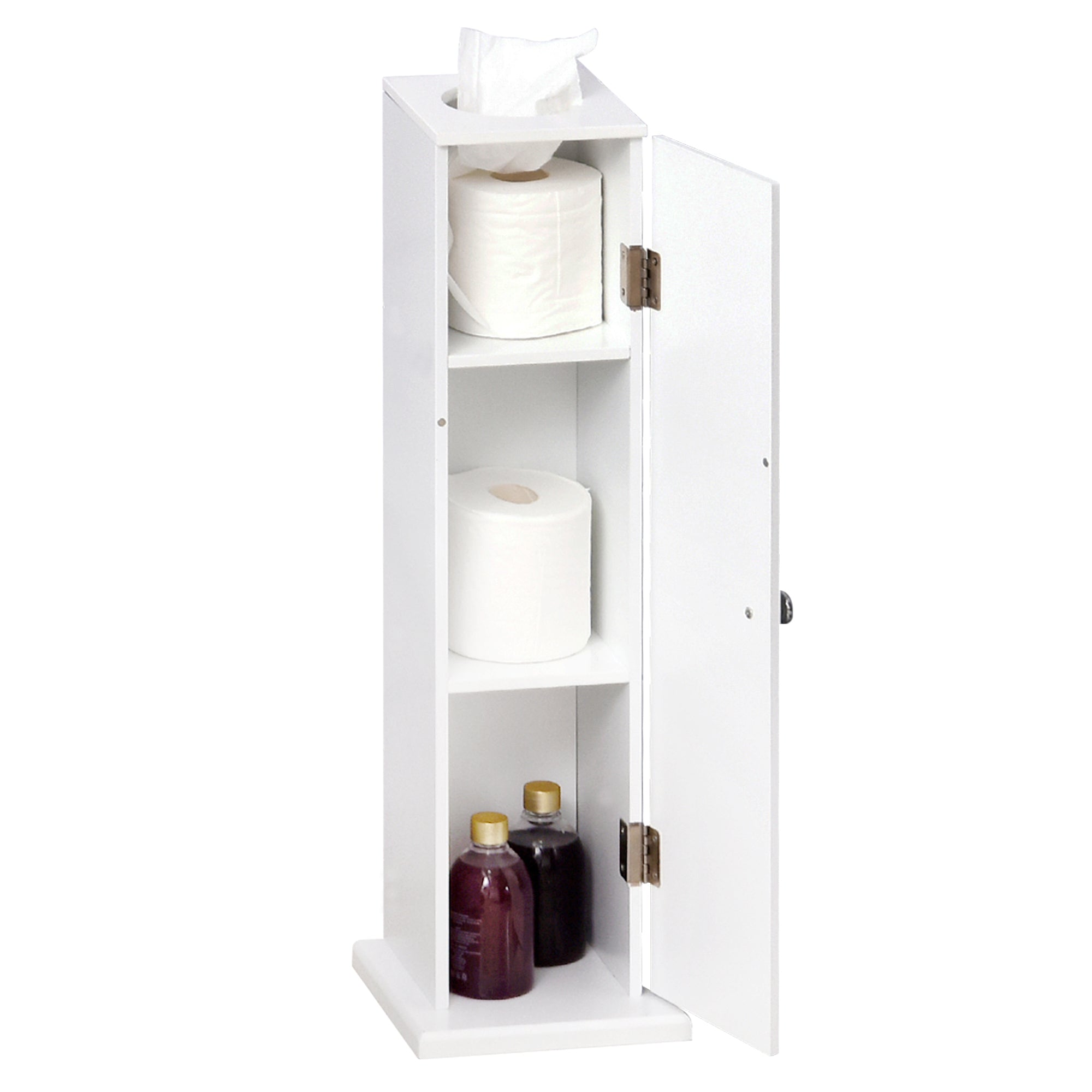 Small Toilet Paper Cabinet, Bathroom Corner Cabinet with Doors and Shelves, White - HOMCOM
