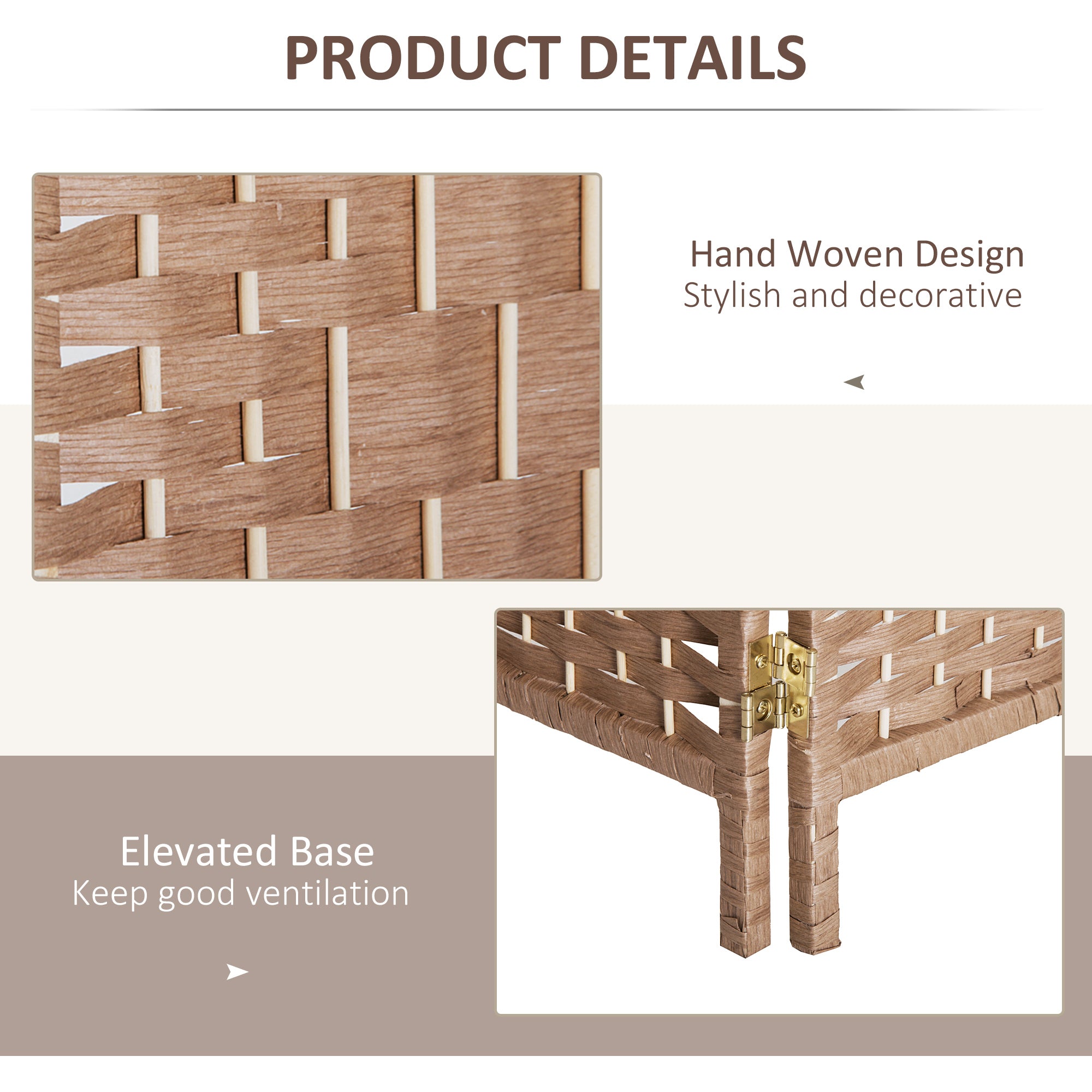 HOMCOM 4 Panels Room Divider, 6 Ft Tall Indoor Portable Folding Privacy Screens, Hand-Woven Double Hinged Freestanding Partition Wall Divider for Home Office, Natural