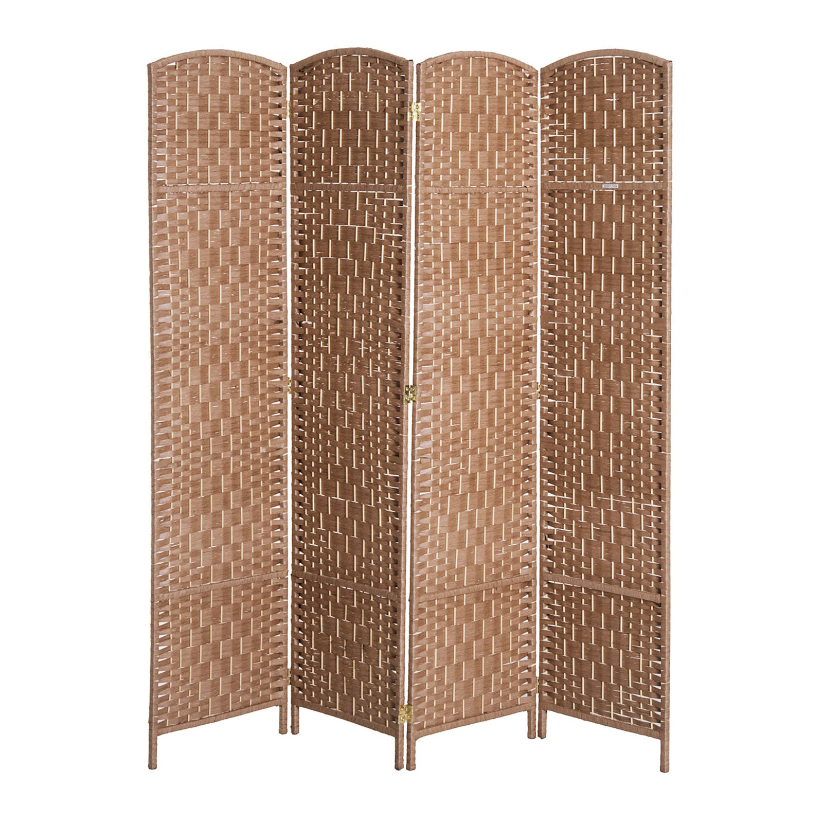HOMCOM 4 Panels Room Divider, 6 Ft Tall Indoor Portable Folding Privacy Screens, Hand-Woven Double Hinged Freestanding Partition Wall Divider for Home Office, Natural