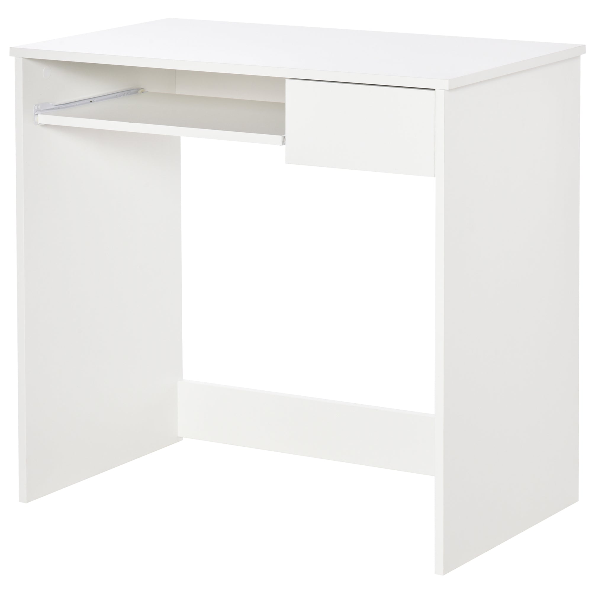 HOMCOM Compact Computer Table with Keyboard Tray Drawer Study Office Working Writing Desk, White