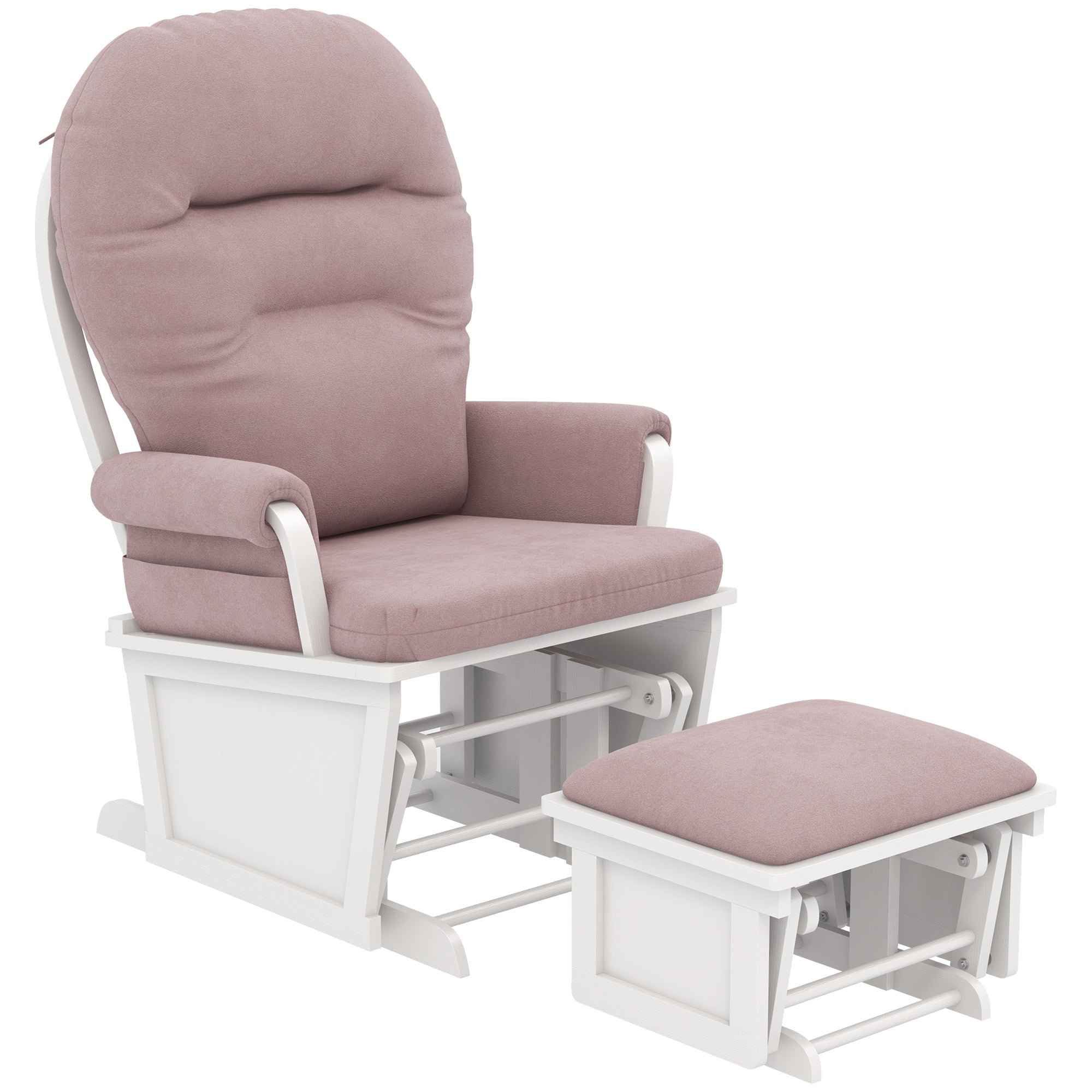 Rocking Chair Set with Ottoman Nursery Glider Rocker with Footrest Padded Cushion Seating Pink Aosom