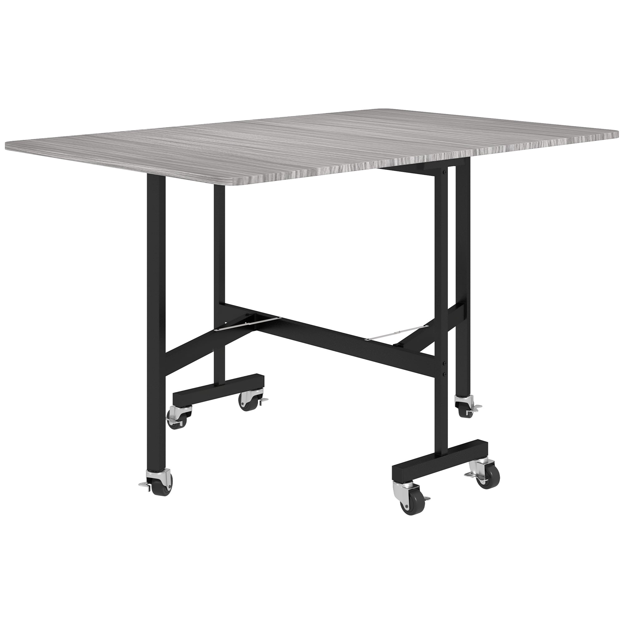 Mobile Drop Leaf Table, Folding Dining Table with 6 Wheels & Brakes, Kitchen Table for Small Spaces, Grey