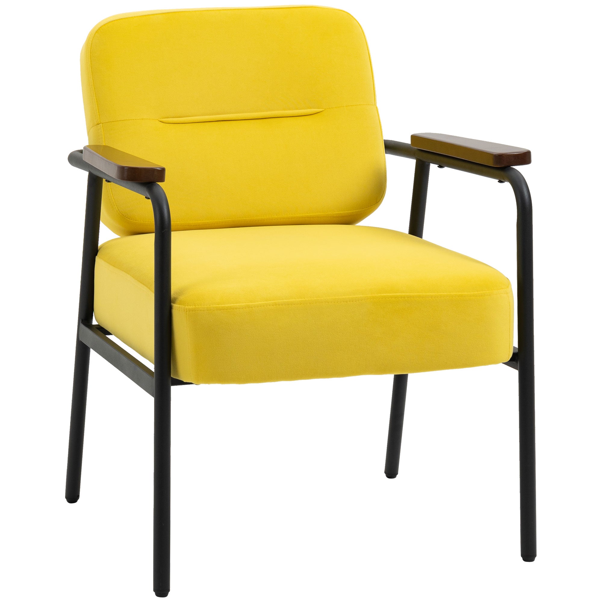 Accent Chair with Cushioned Seat, Upholstered Velvet Armchair, Yellow